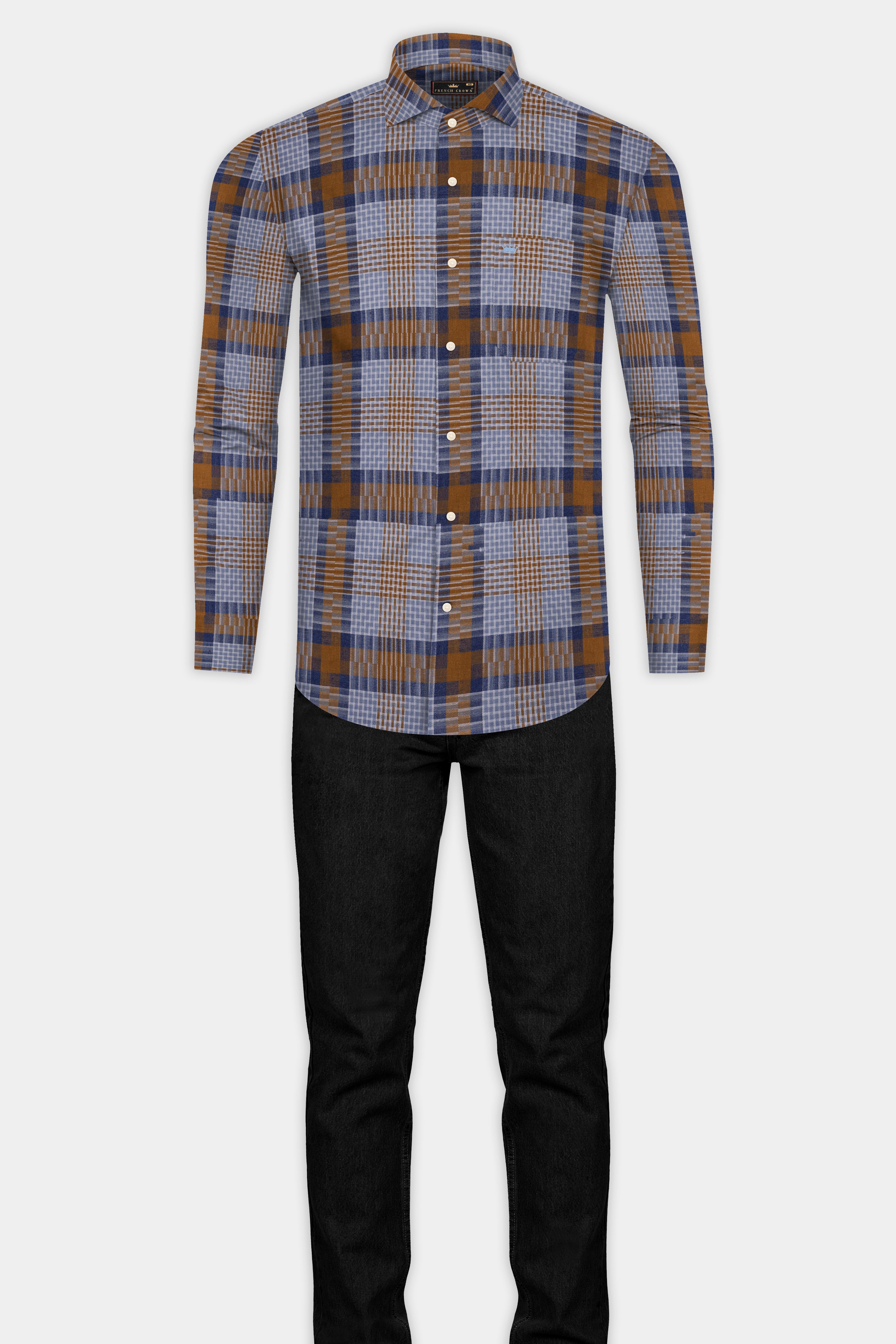 Cape Palliser with Dusk Blue Twill Plaid Premium Cotton Shirt