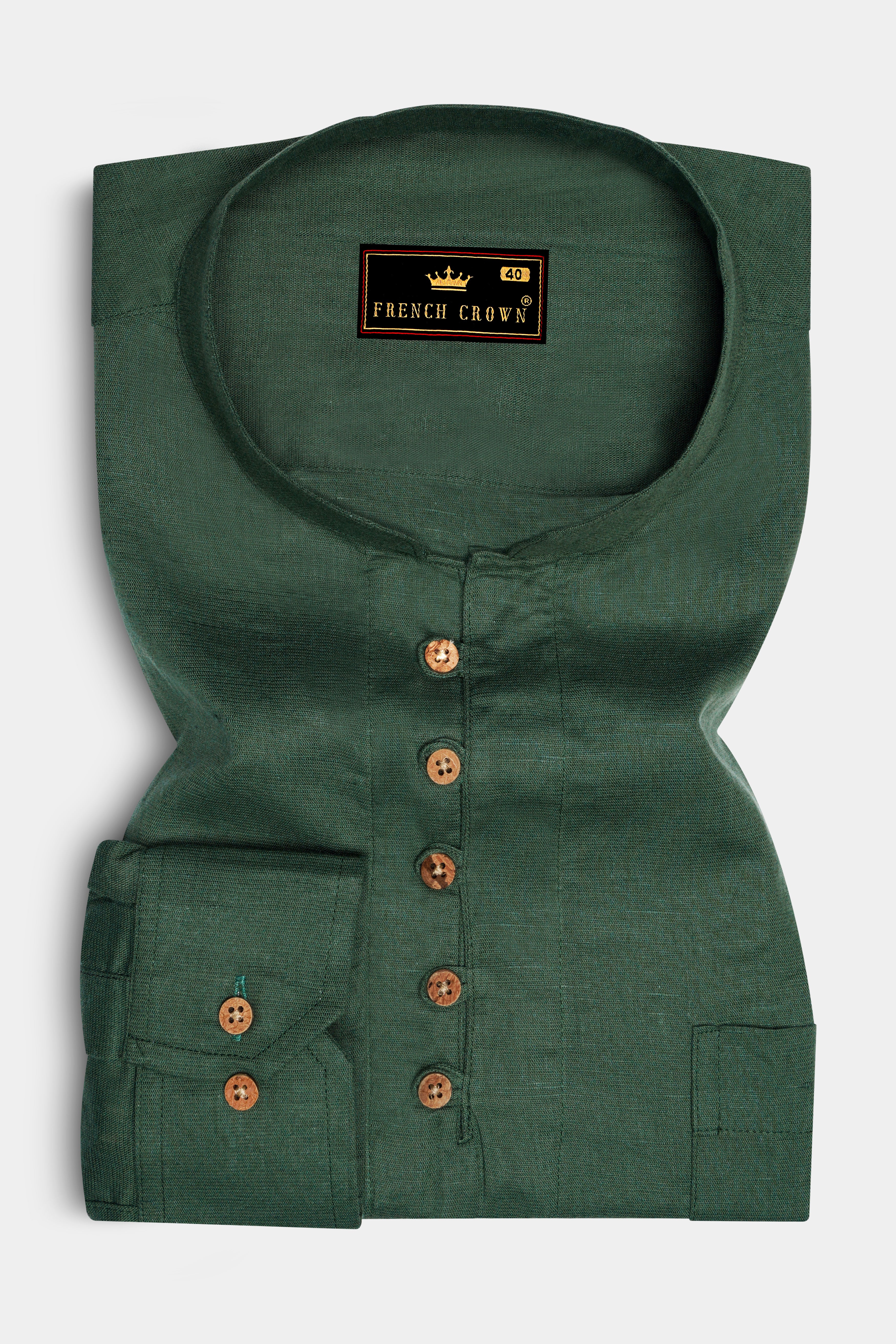 Hazel Green Luxurious Linen Kurta Shirt