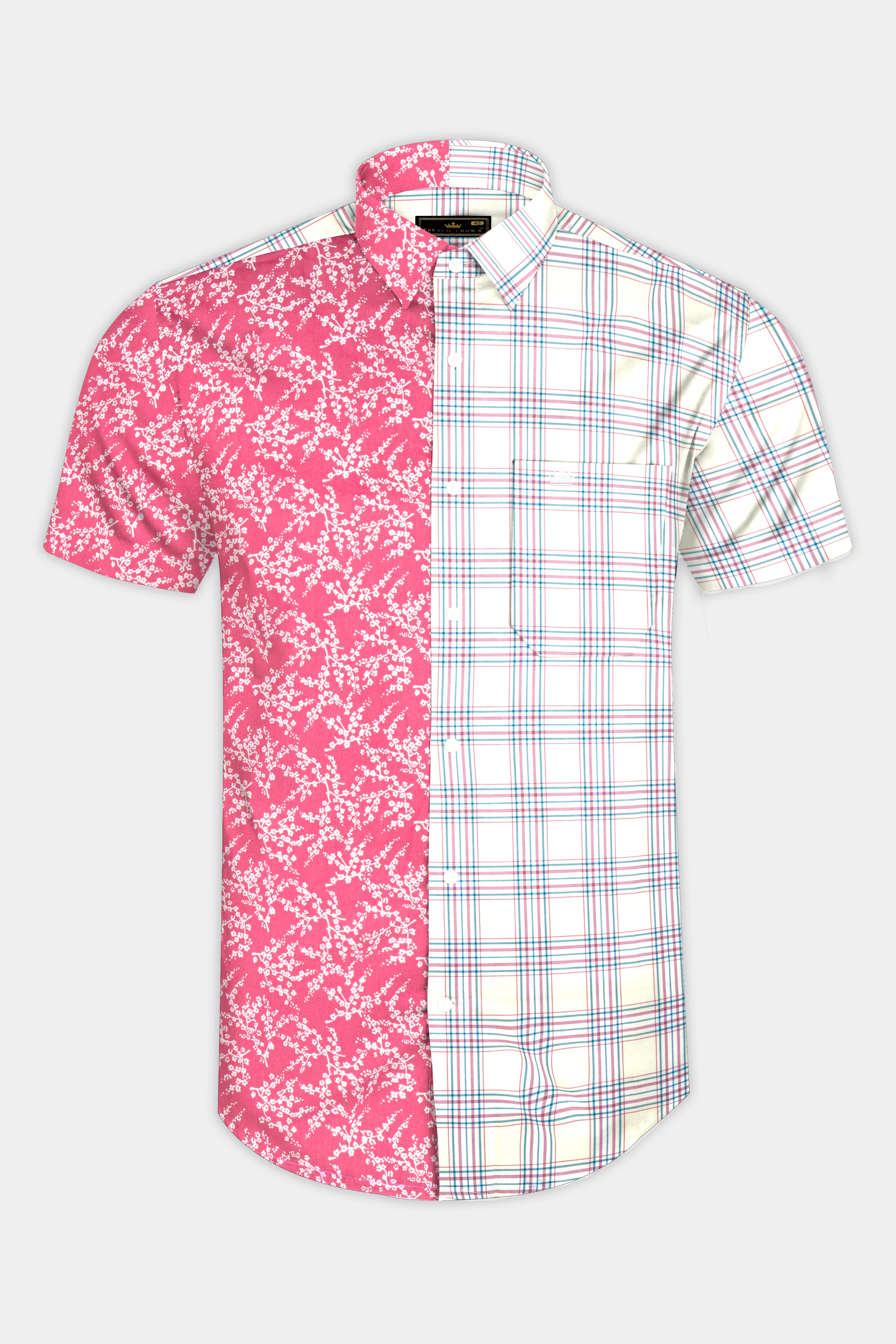 Half Floral and Half Plaid Twill Textured Premium Cotton Shirt