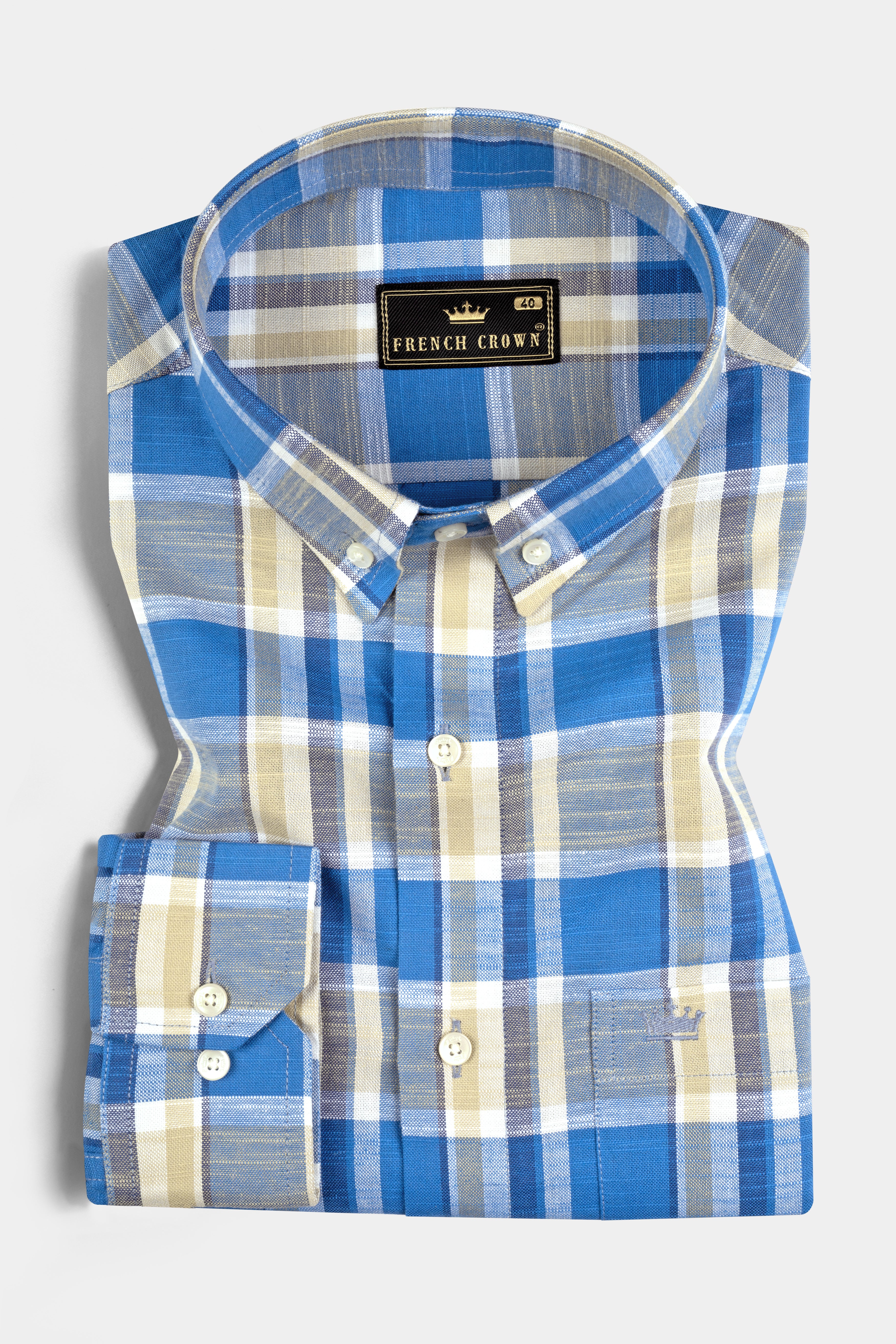 Cararra with Shakespeare Blue Plaid Luxurious Linen Shirt