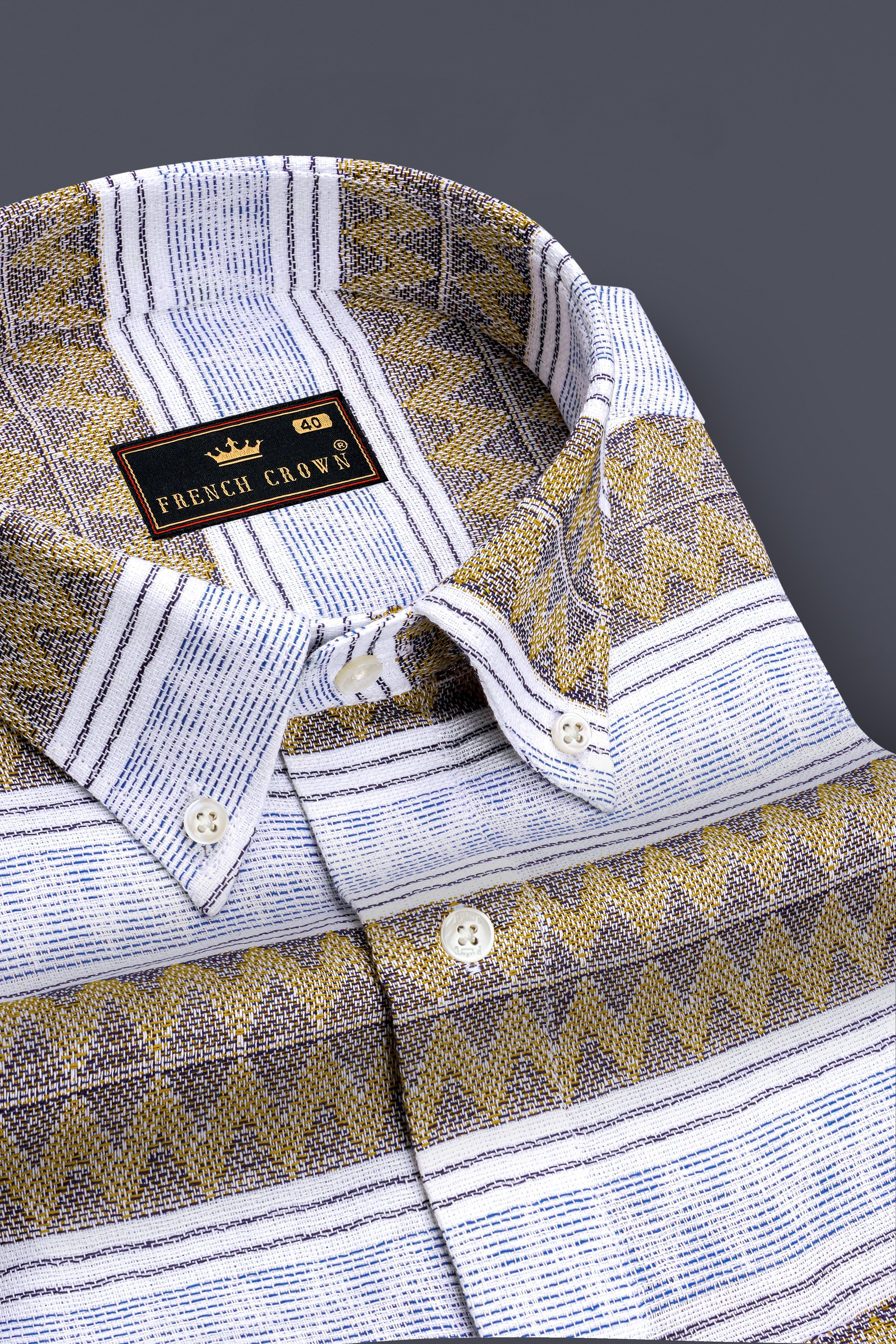 Bright White with Brown  Dobby Textured Premium Cotton Overshirt/Shacket