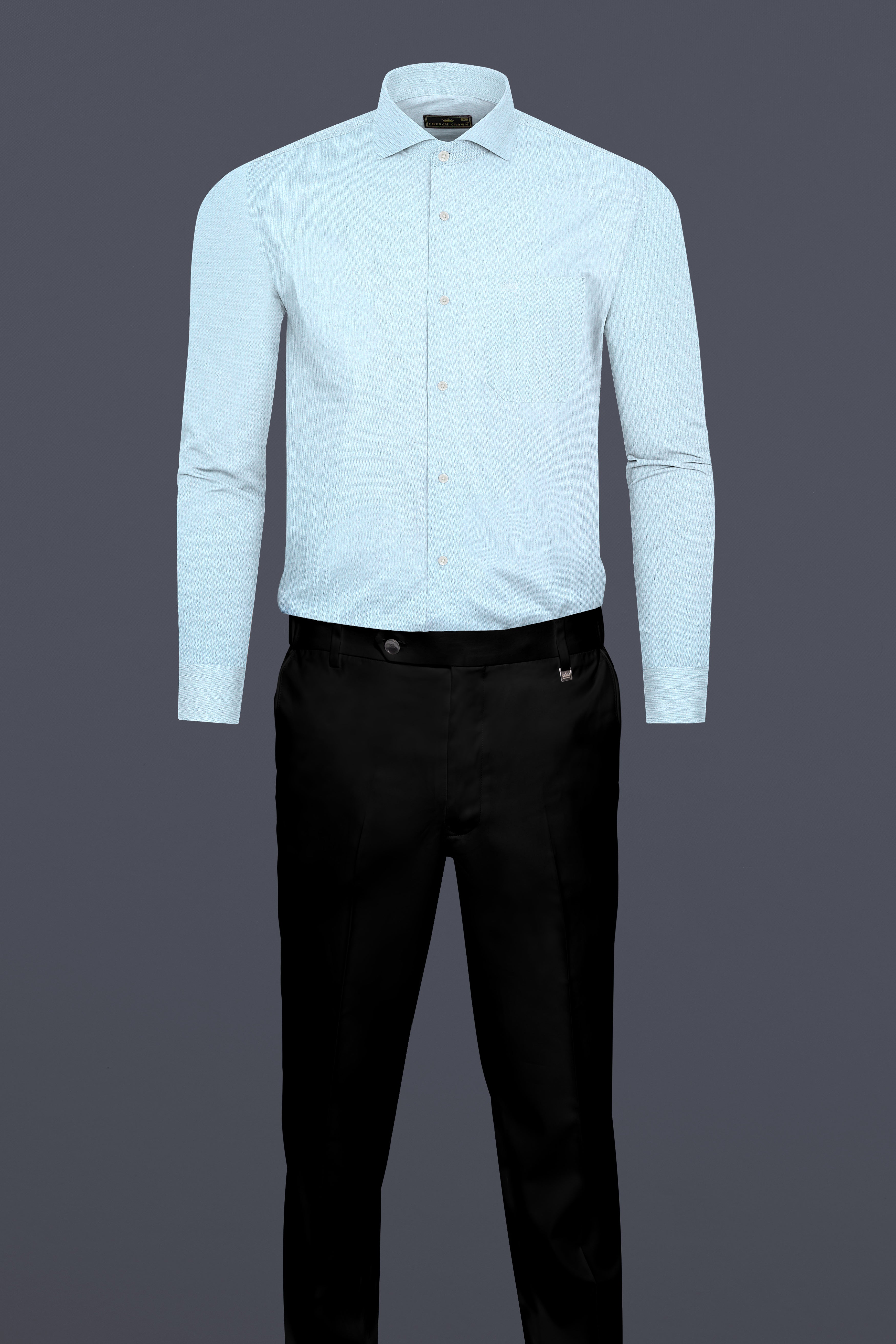 Link Water Blue Textured Formal Premium Cotton Shirt For Men