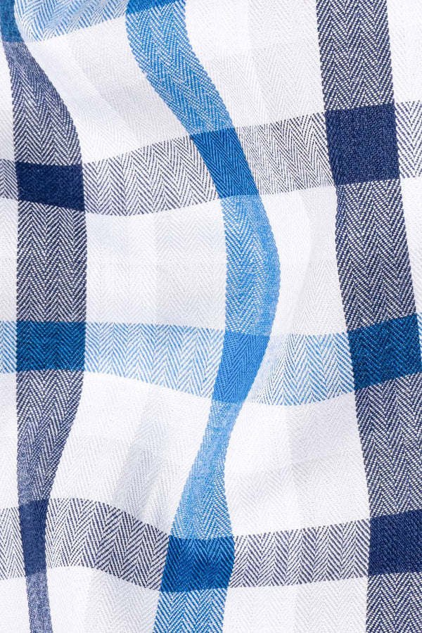 Downriver Blue and White Checkered with Funky Printed Herringbone Designer Shirt