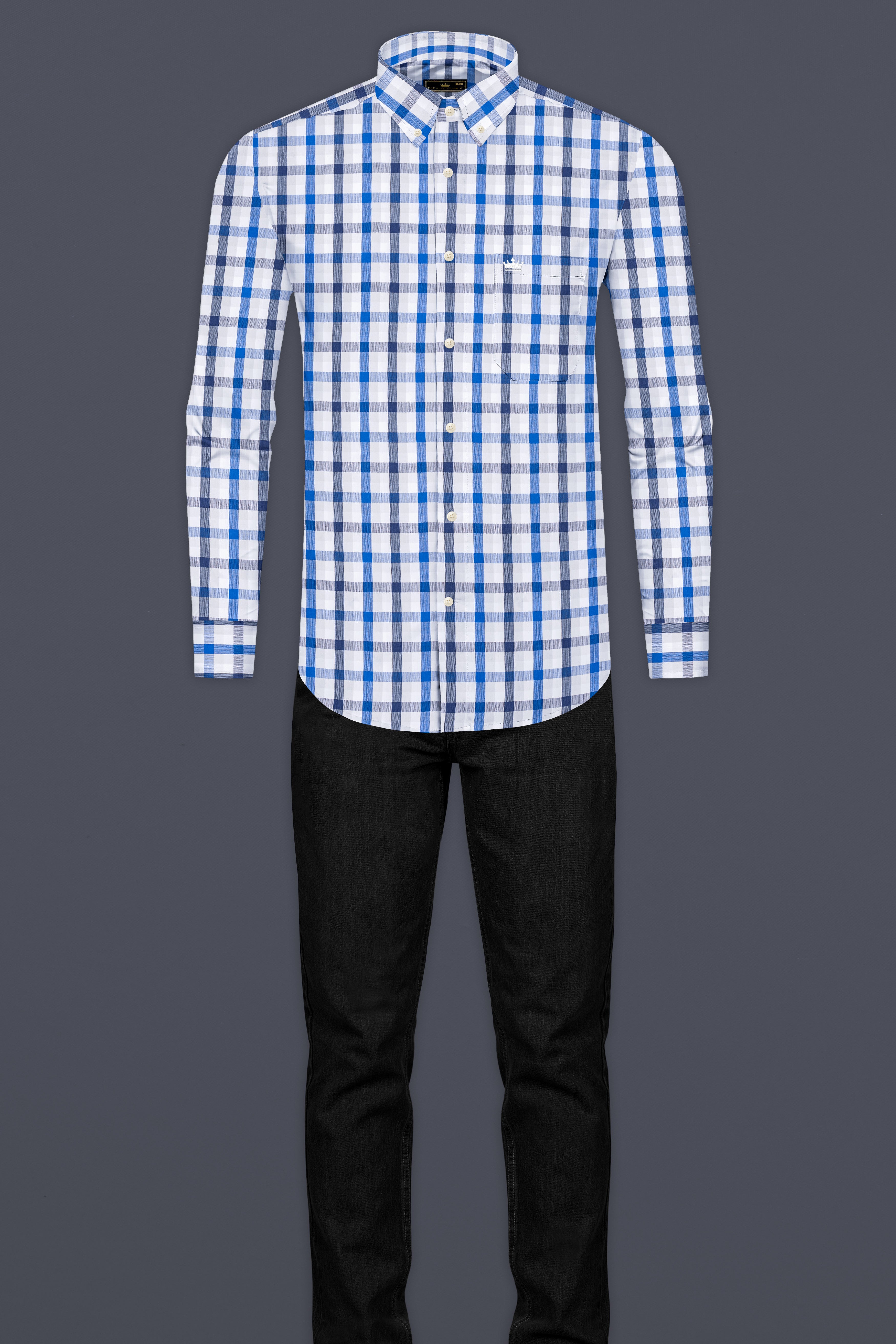 Downriver with Crystal Blue Plaid Herringbone Shirt