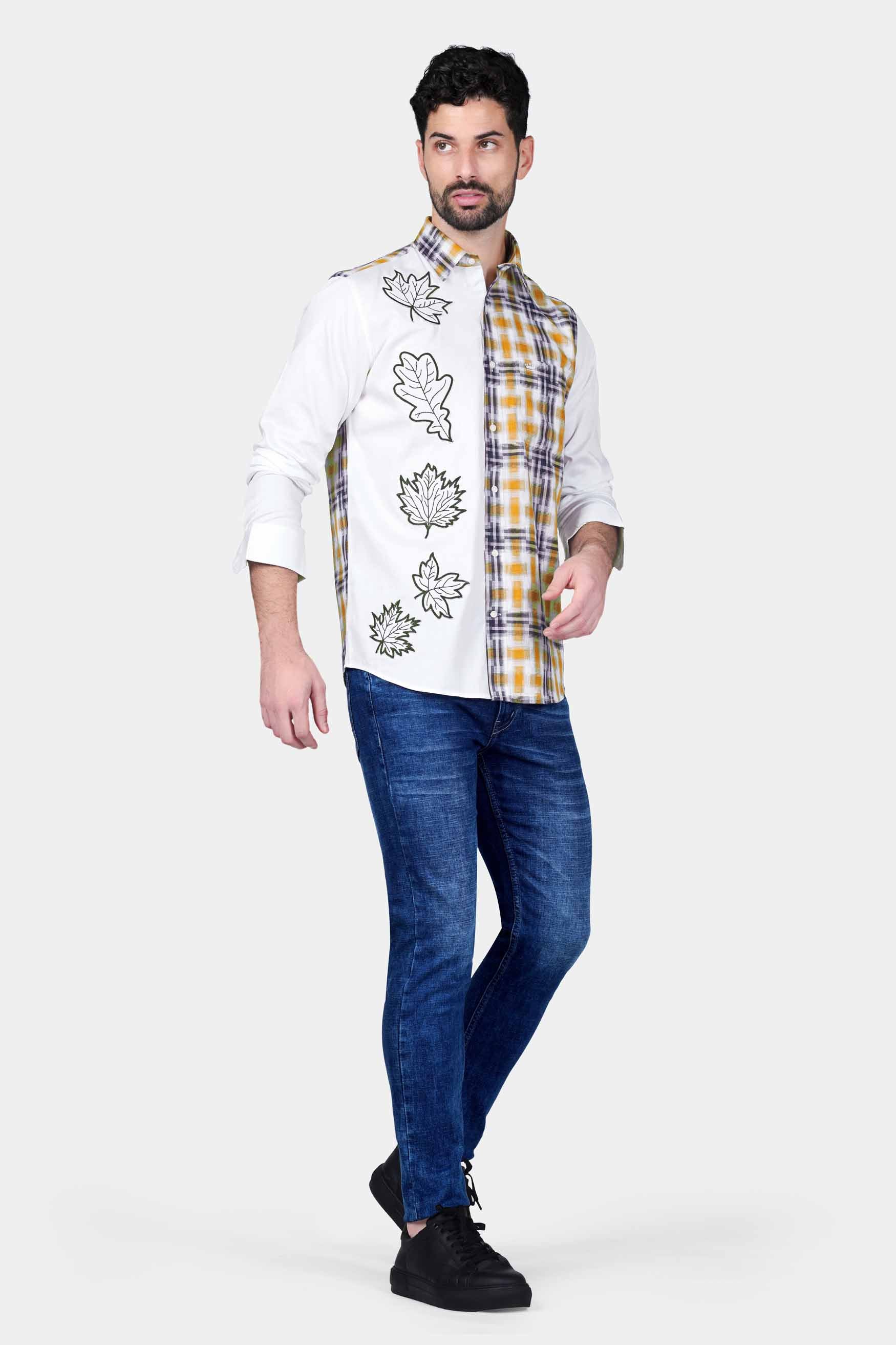 Bright White Leaves Embroidered with Muesli Brown and Midnight Blue Twill Premium Cotton Designer Shirt 6650-D5-E338-38, 6650-D5-E338-H-38, 6650-D5-E338-39, 6650-D5-E338-H-39, 6650-D5-E338-40, 6650-D5-E338-H-40, 6650-D5-E338-42, 6650-D5-E338-H-42, 6650-D5-E338-44, 6650-D5-E338-H-44, 6650-D5-E338-46, 6650-D5-E338-H-46, 6650-D5-E338-48, 6650-D5-E338-H-48, 6650-D5-E338-50, 6650-D5-E338-H-50, 6650-D5-E338-52, 6650-D5-E338-H-52