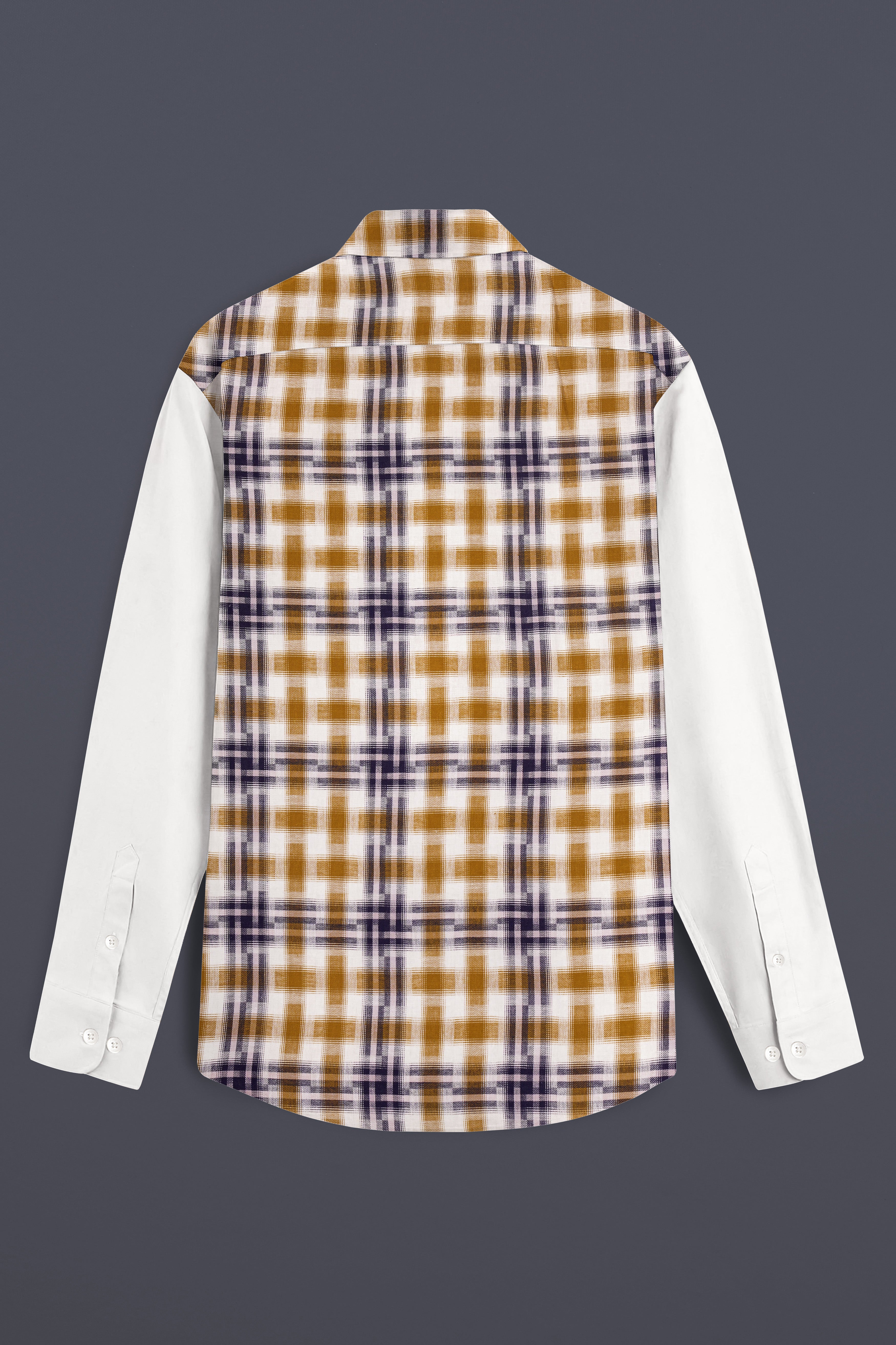 Half White Half Checkered Twill Premium Cotton Shirt