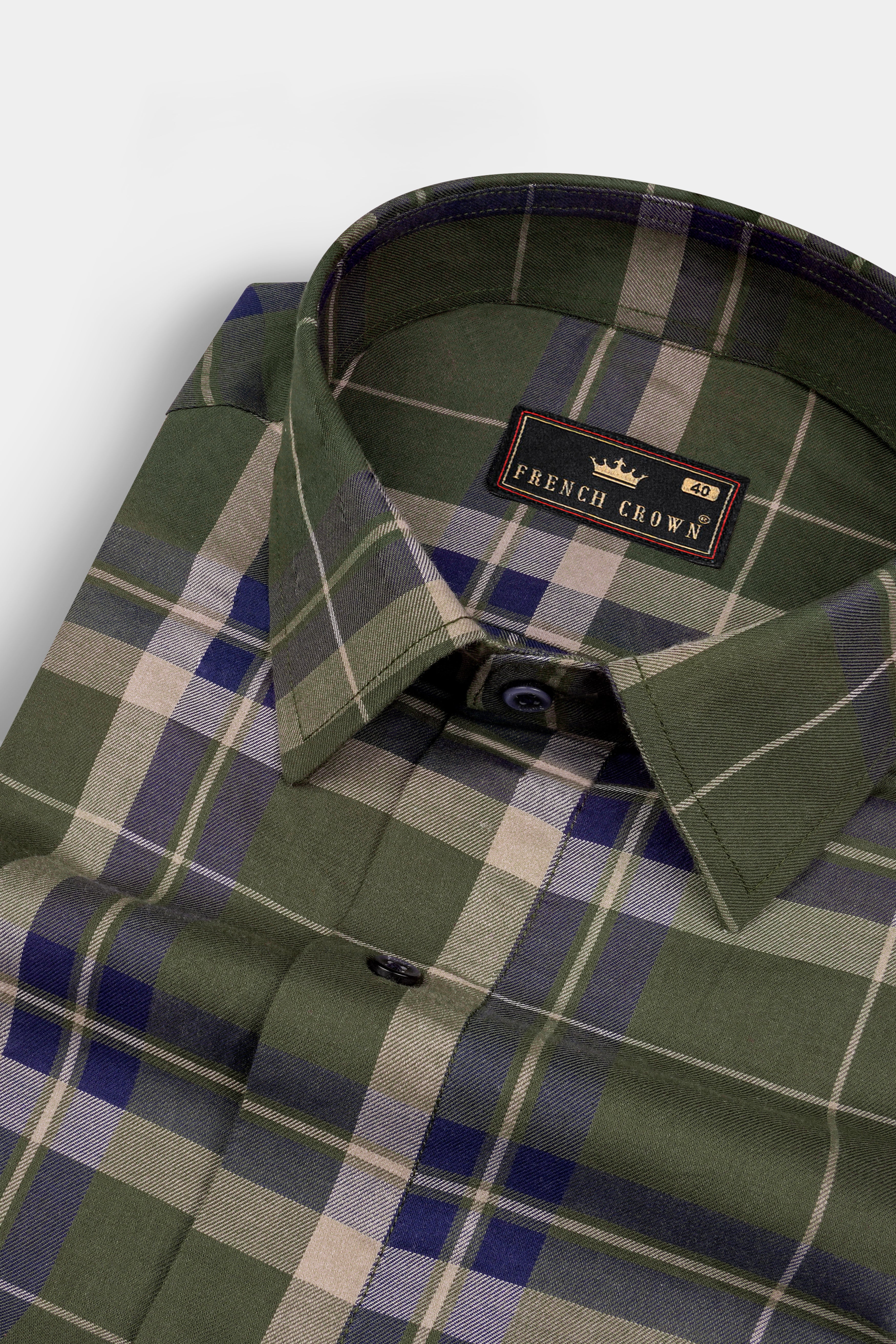 Dingley Green with Downriver Blue Twill Plaid Premium Cotton Shirt