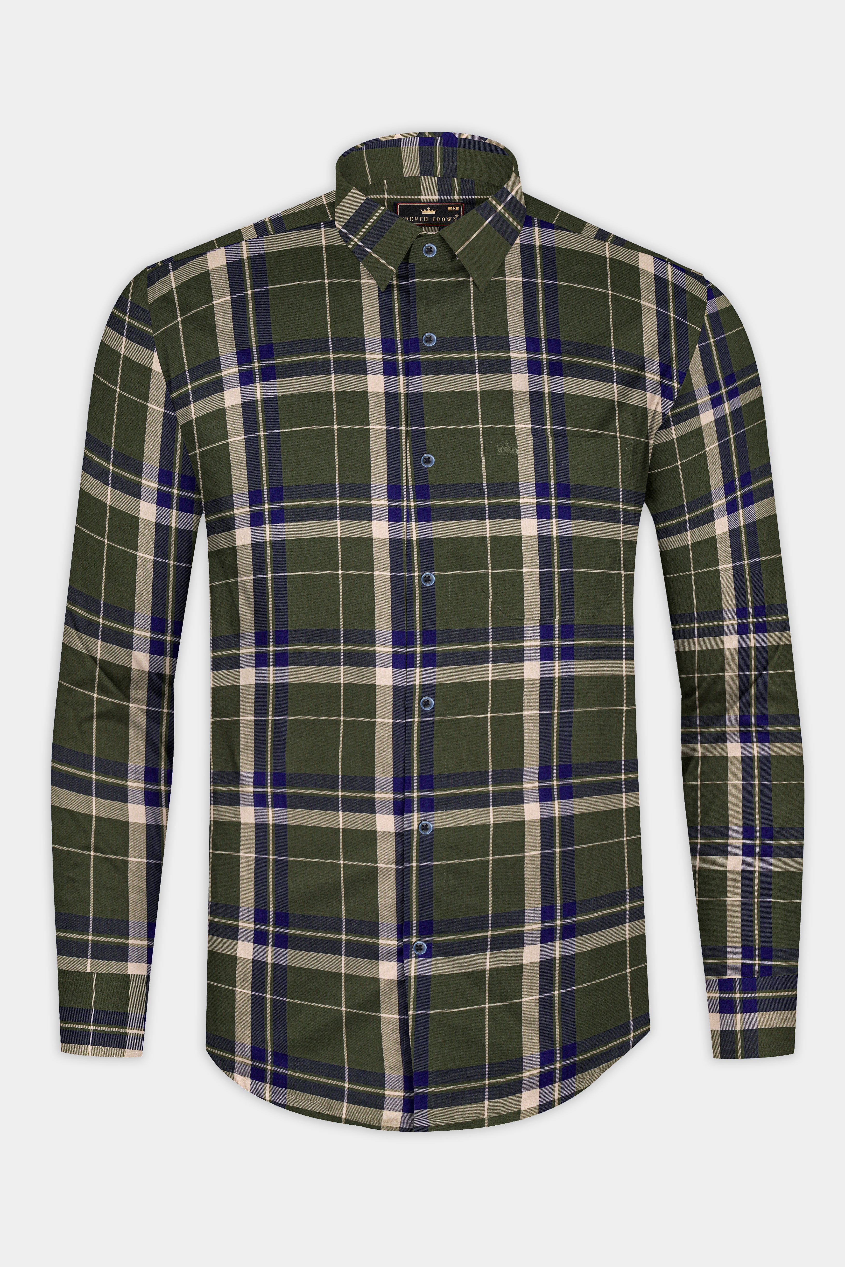 Dingley Green with Downriver Blue Twill Plaid Premium Cotton Shirt