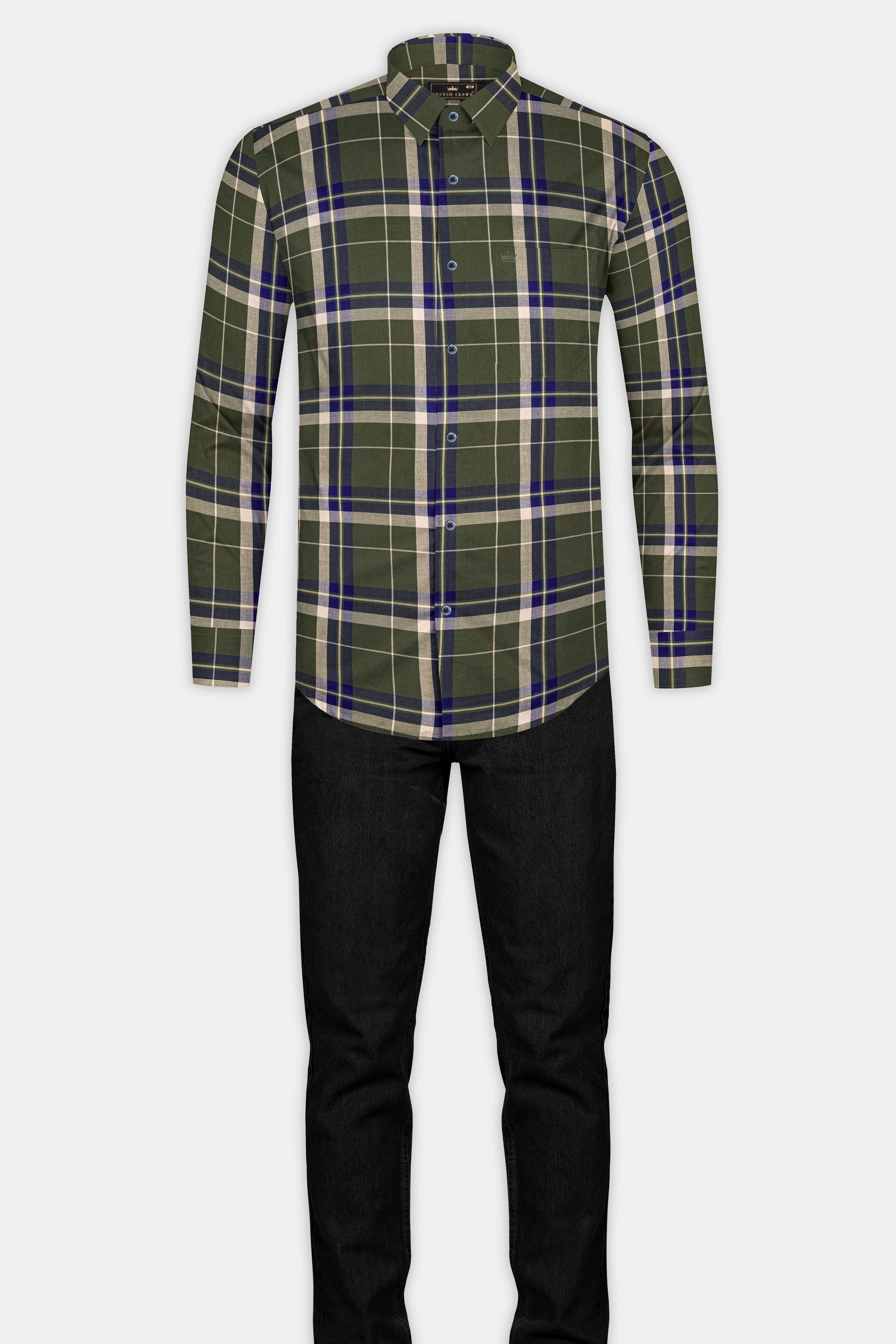 Dingley Green with Downriver Blue Twill Plaid Premium Cotton Shirt