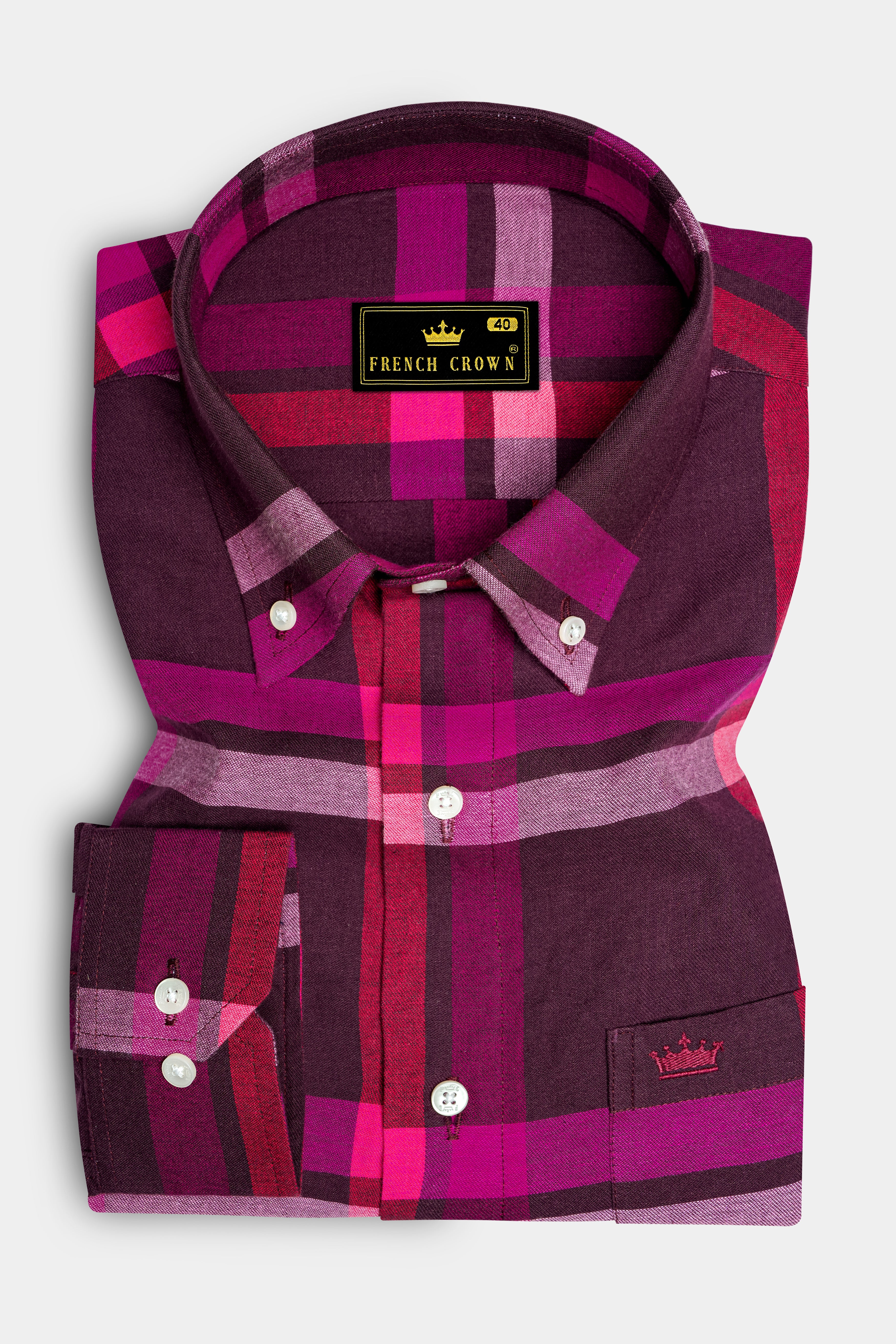 Wine Berry with Plum Velvet Plaid Flannel Shirt