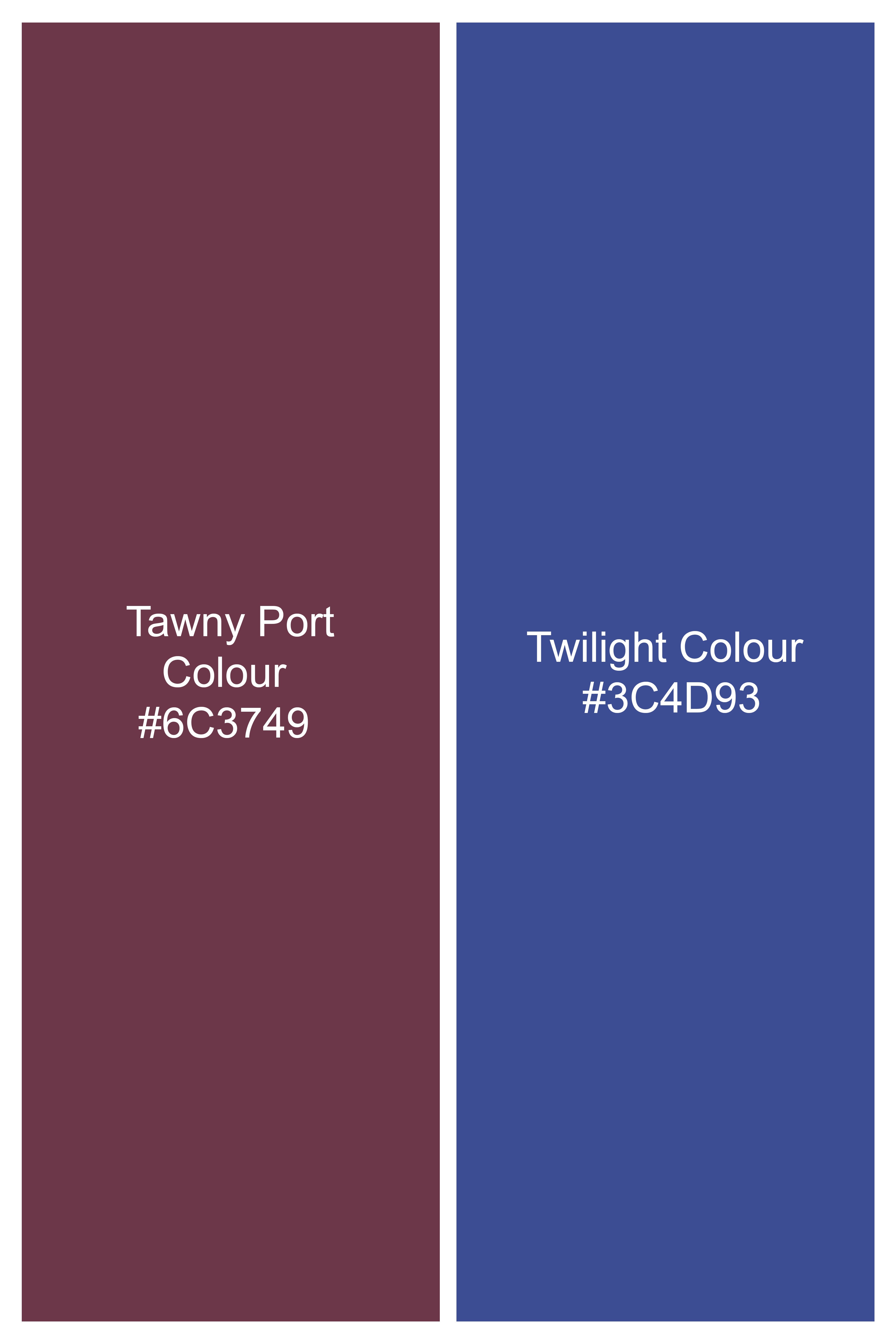 Tawny Port Brown with Twilight Blue Funky Printed Twill Premium Cotton Designer Shirt