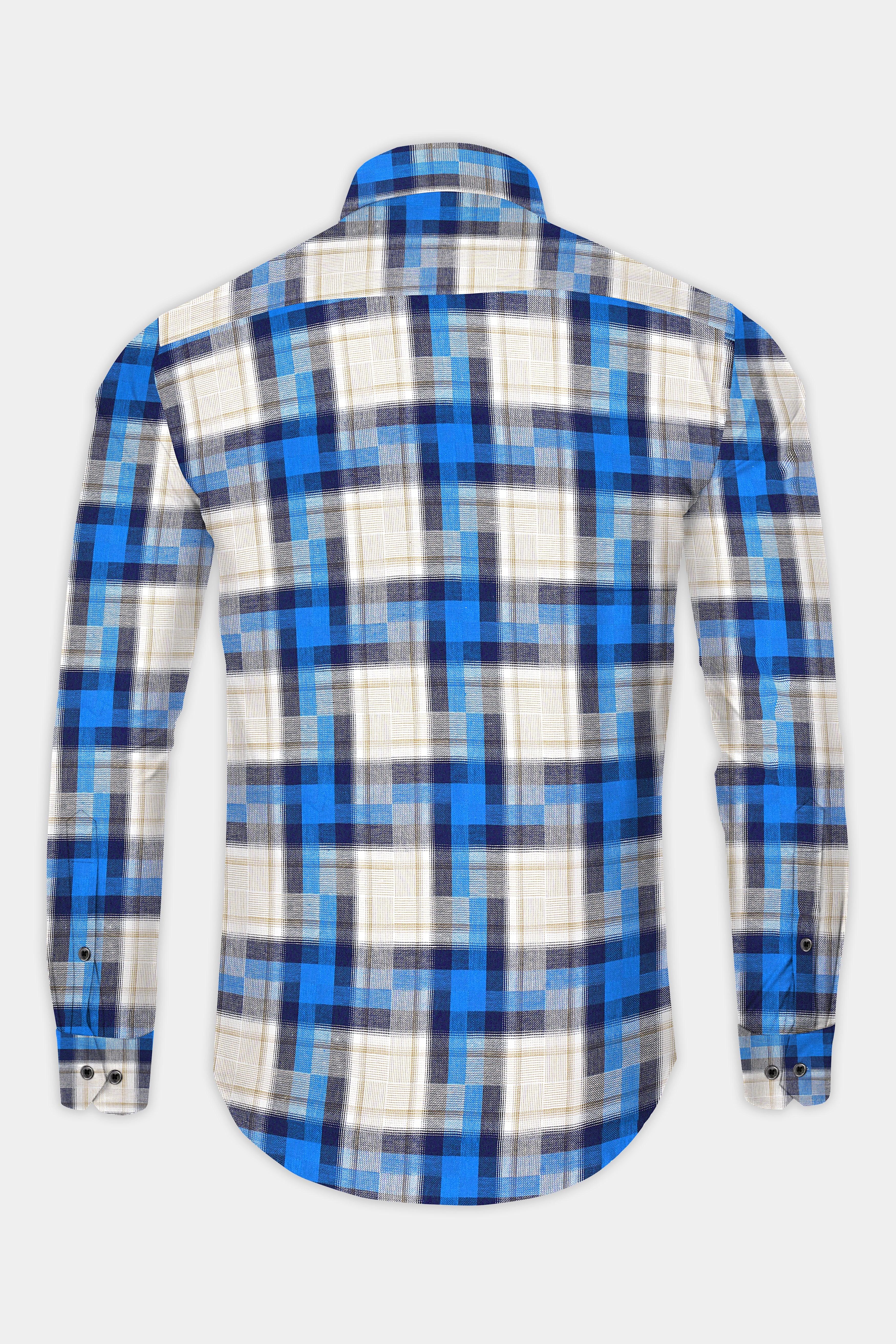 Mariner Blue and Pavlova Beige Twill Plaid Textured Premium Cotton Shirt