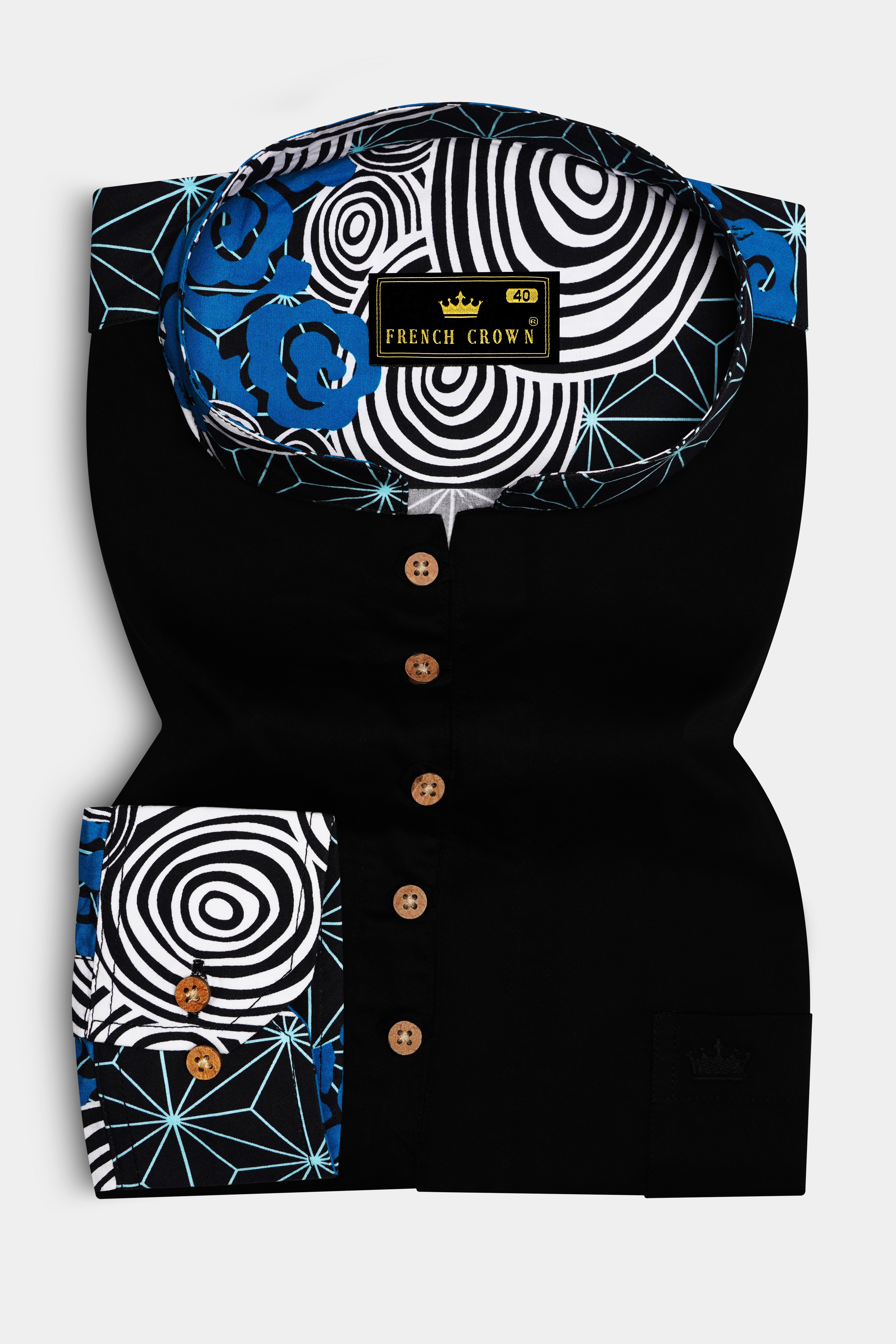 Jade Black with Galactic Printed sleeves and Collar Premium Cotton Kurta Shirt