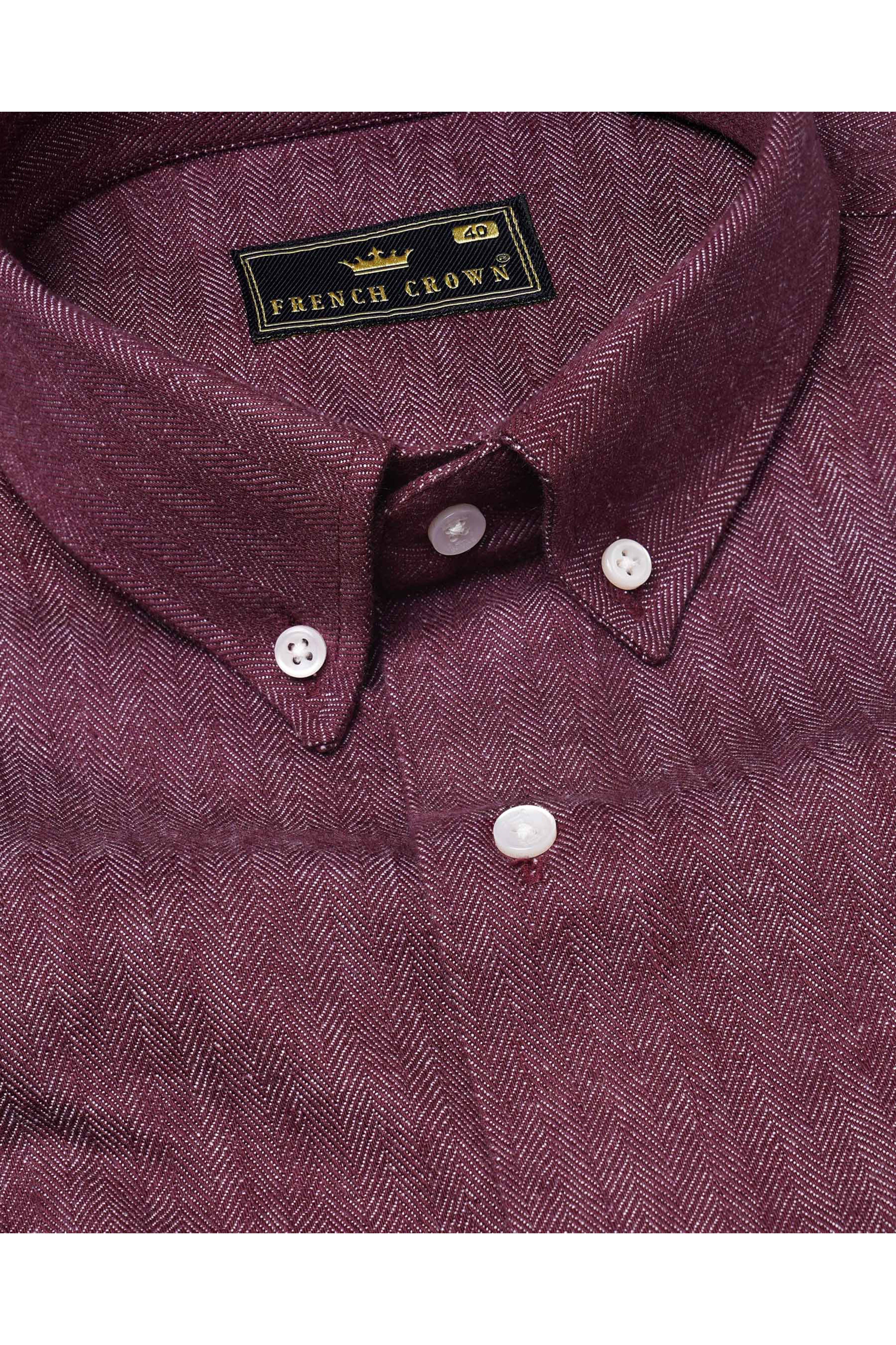 Finn Brown Horse Printed Herringbone Button-Down Designer Shirt