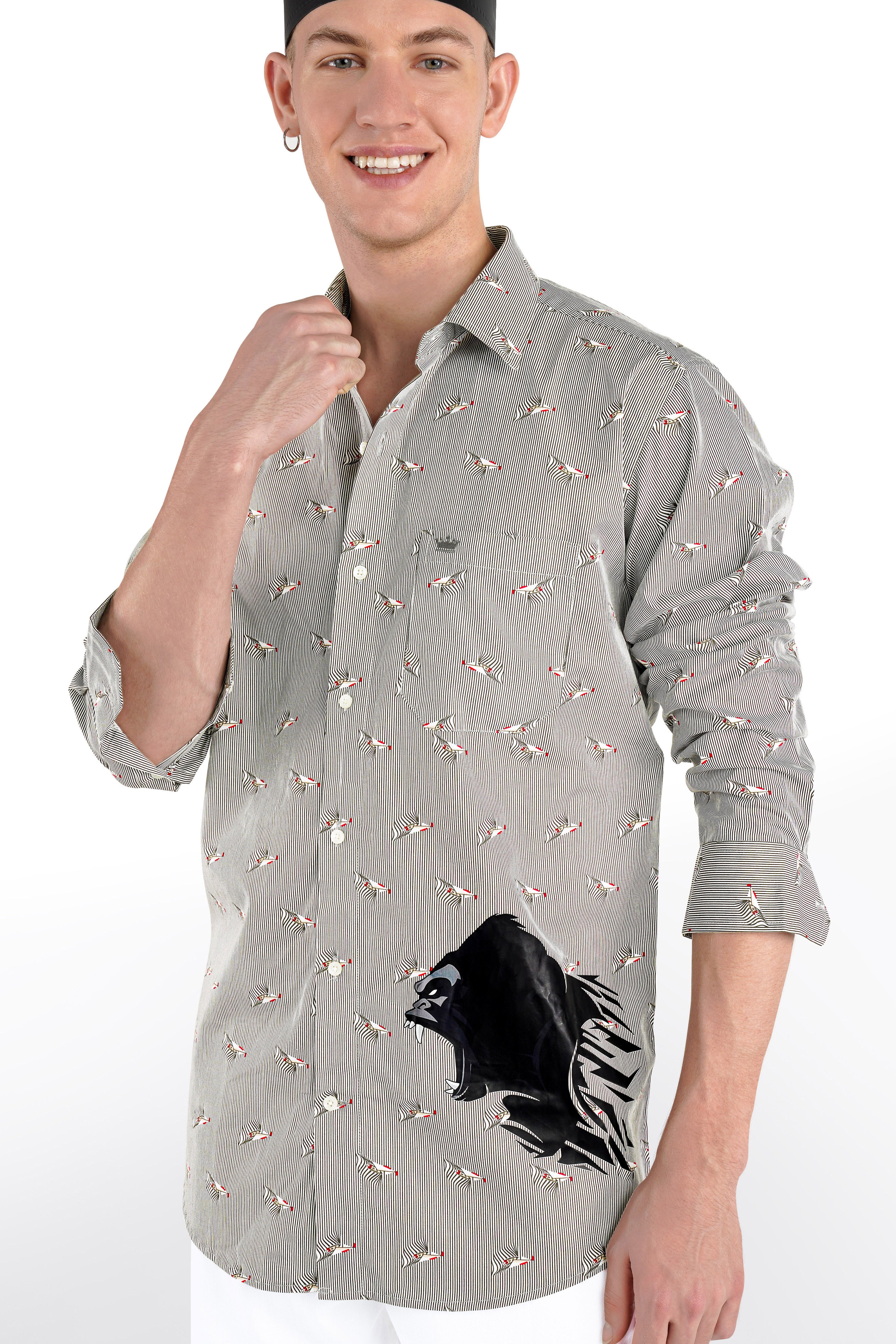 Ash Gray Fish Printed Premium Cotton Designer Shirt