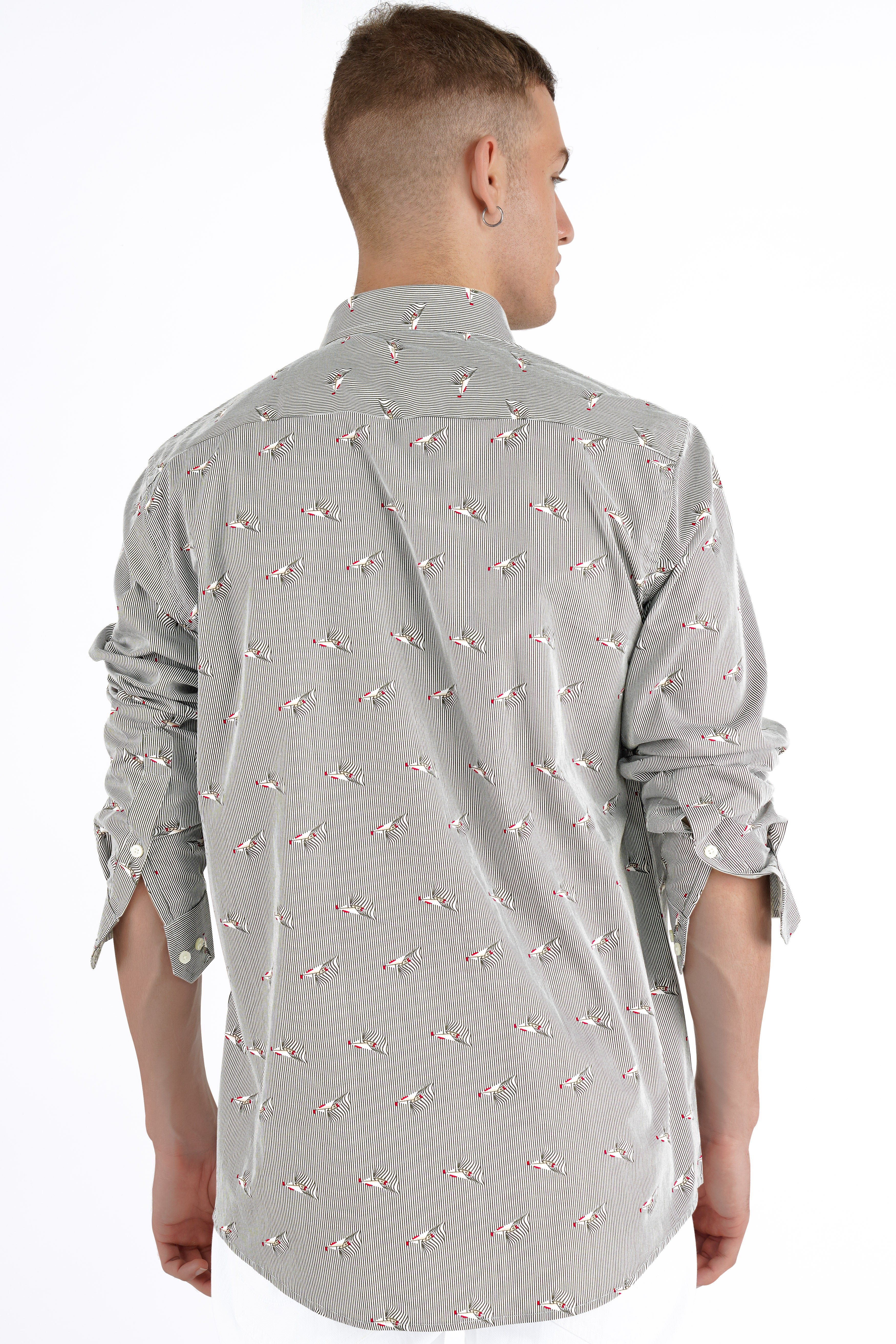 Ash Gray Fish Printed Premium Cotton Designer Shirt