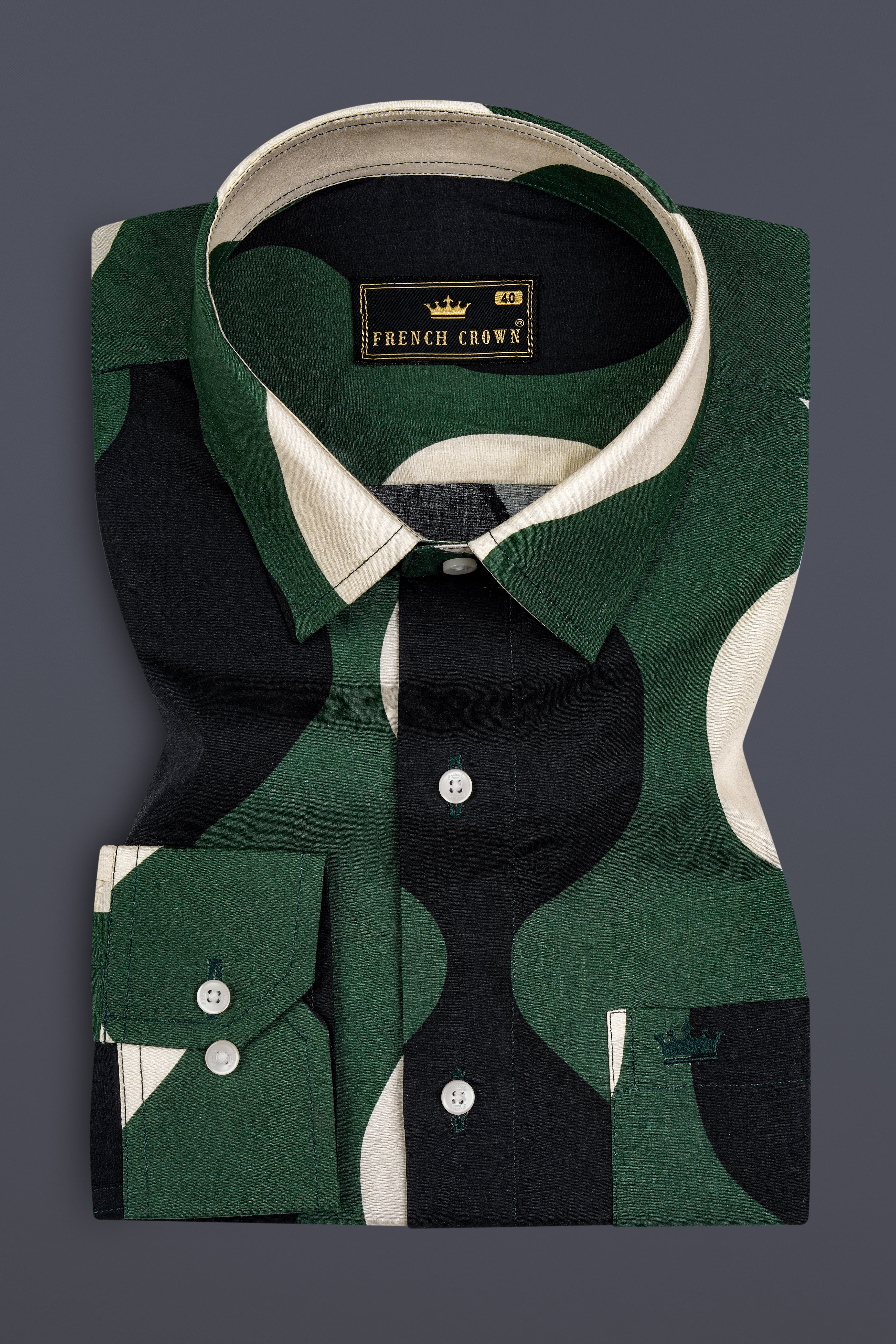 Killarney Green and Black Waves Print Premium Cotton Shirt