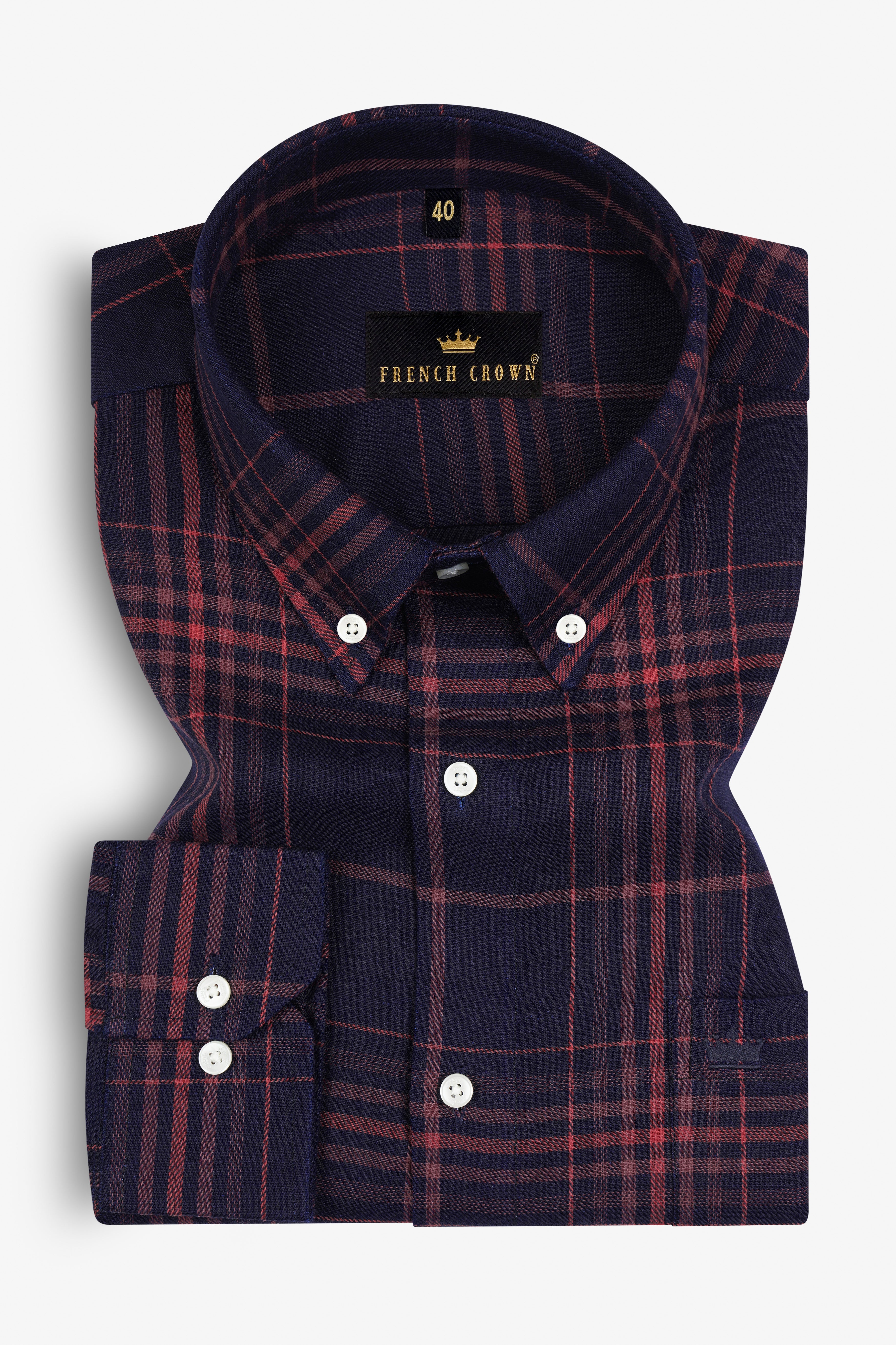 Steel Gray and Monarch Red Plaid Twill Textured Premium Cotton Shirt