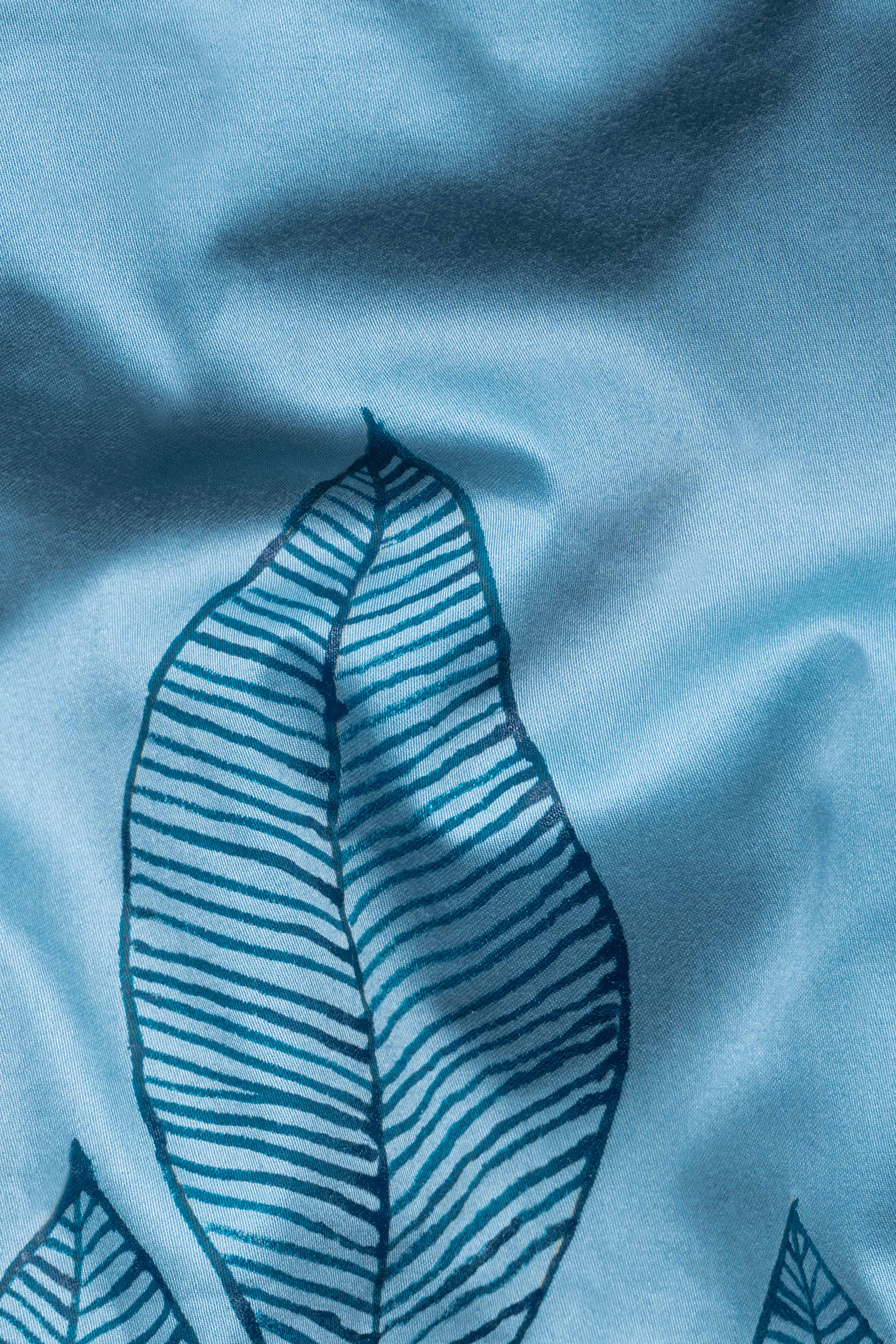 Baked Blue Leaves Hand Painted Subtle Sheen Super Soft Premium Cotton Designer Shirt