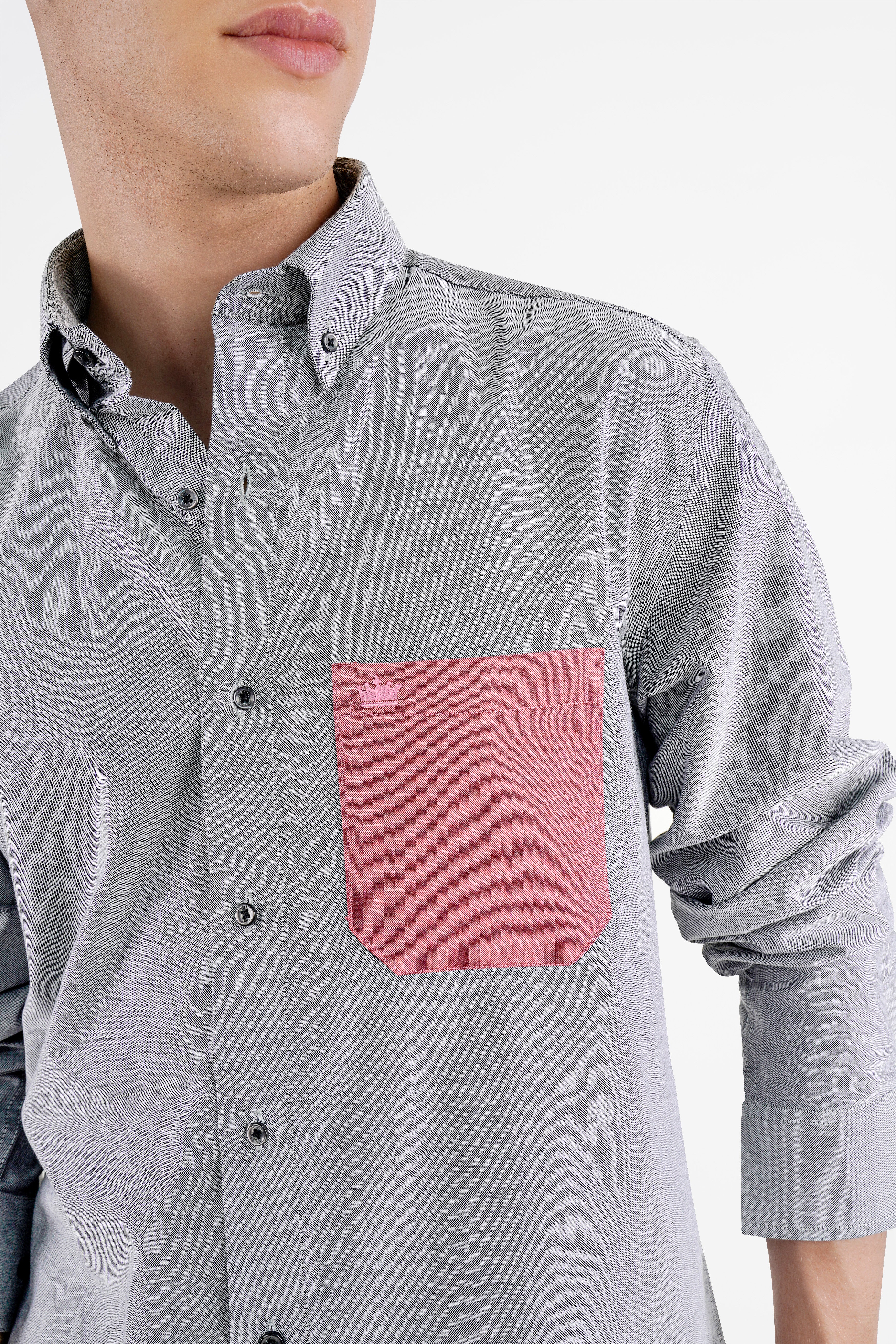 Pumice Gray with Pink Pocket Royal Oxford Shirt