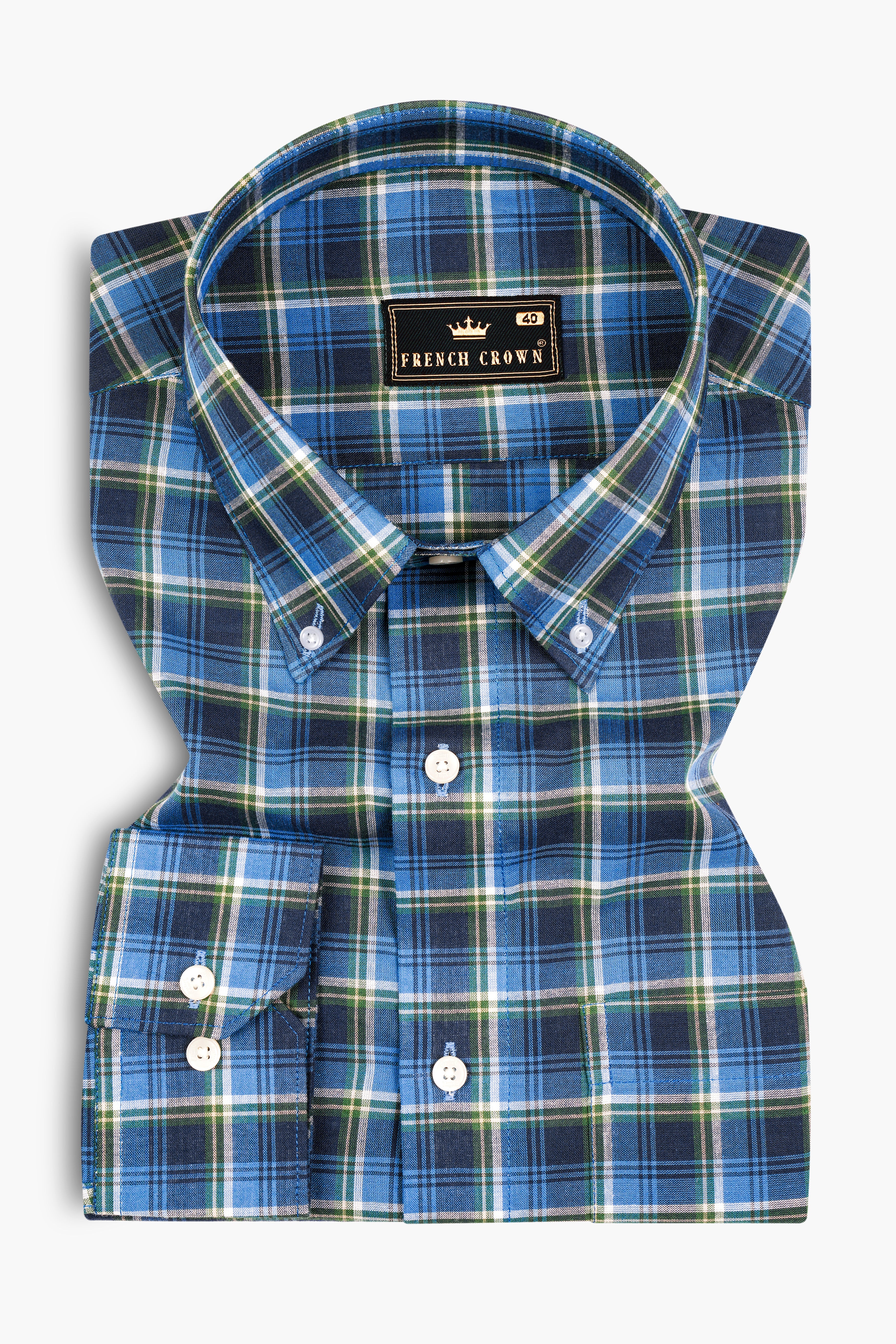 Havelock Blue with Cloud Burst Plaid Premium Cotton Shirt