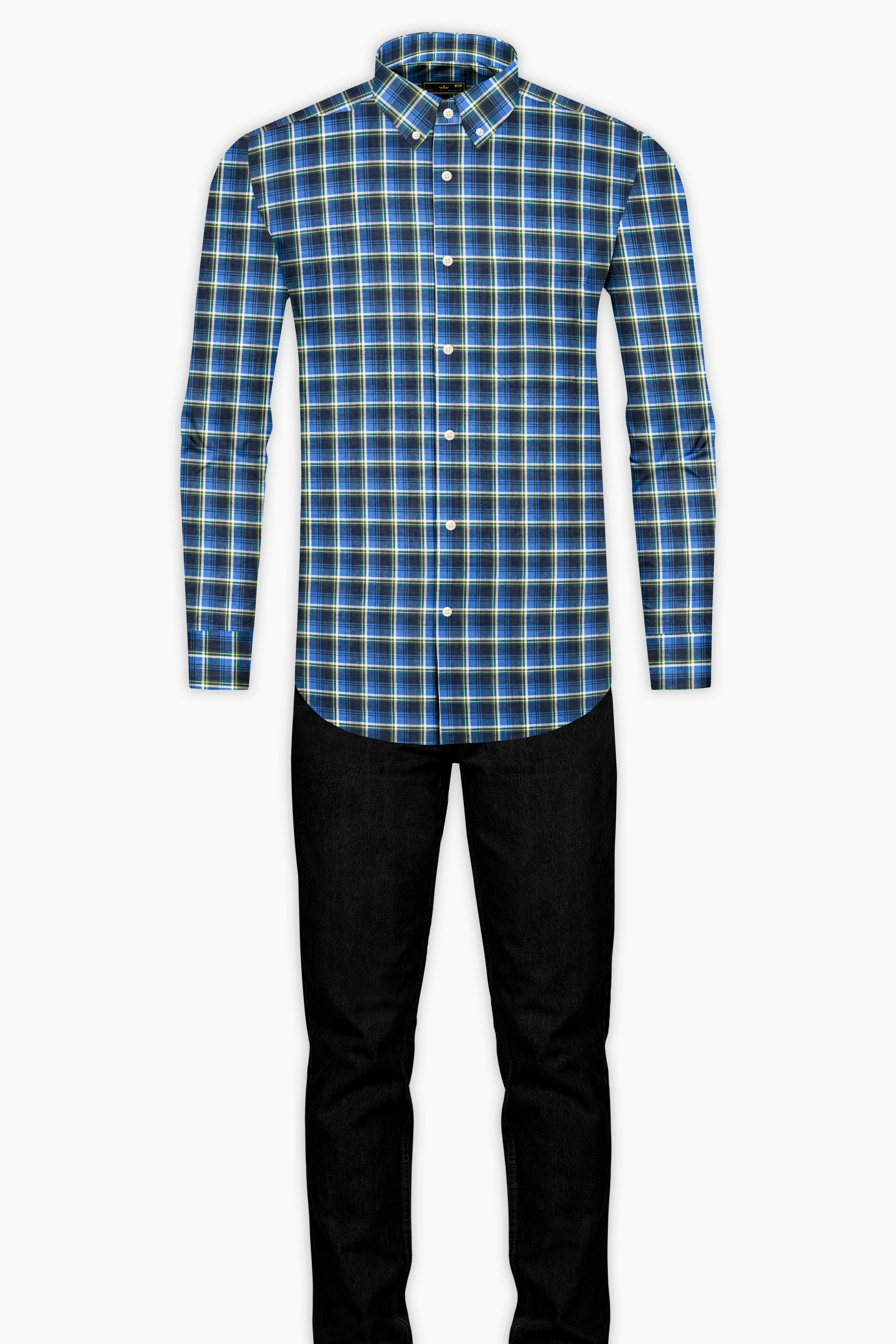 Havelock Blue with Cloud Burst Plaid Premium Cotton Shirt