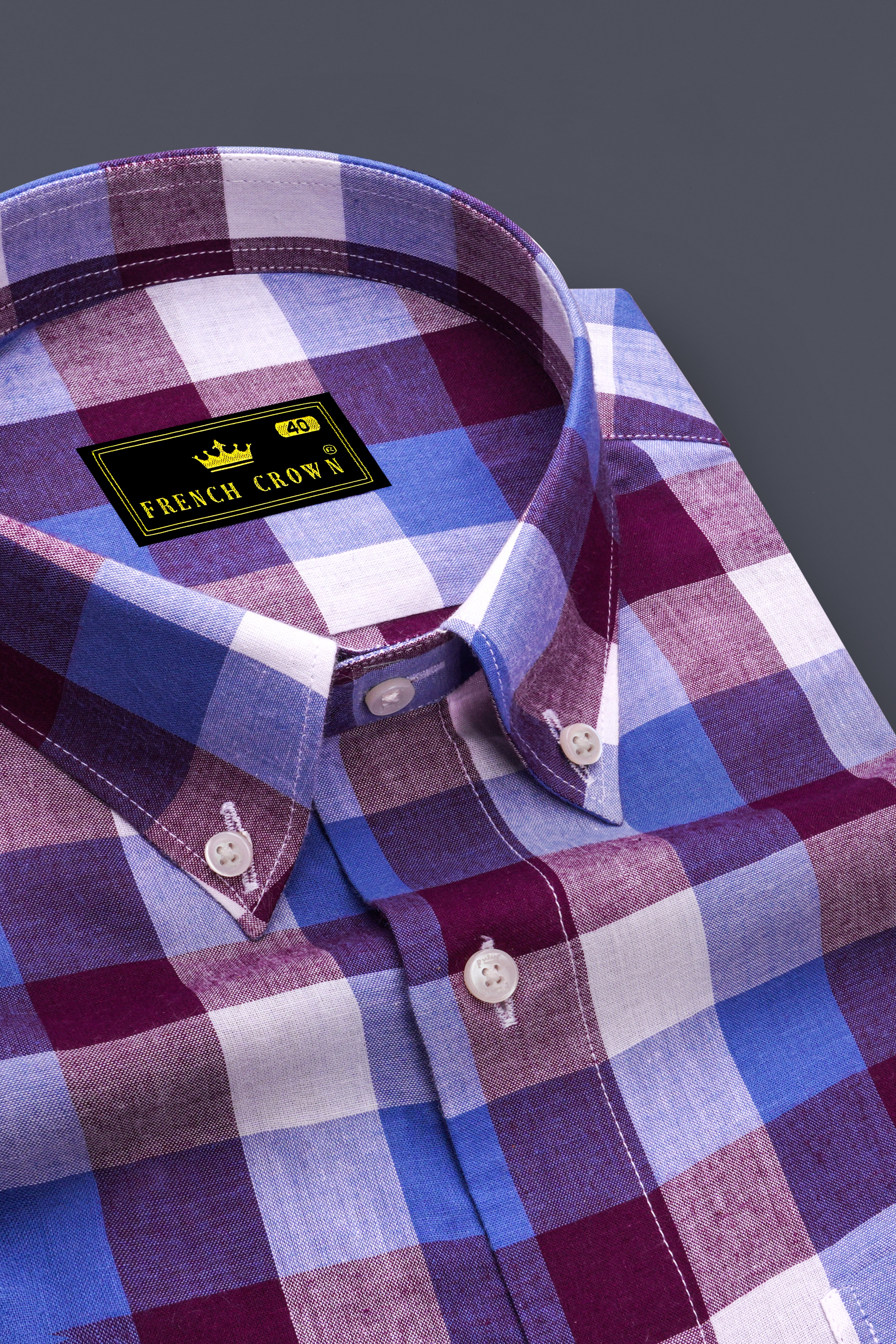 Disco Pink with Danube Blue Checkered Premium Cotton Shirt