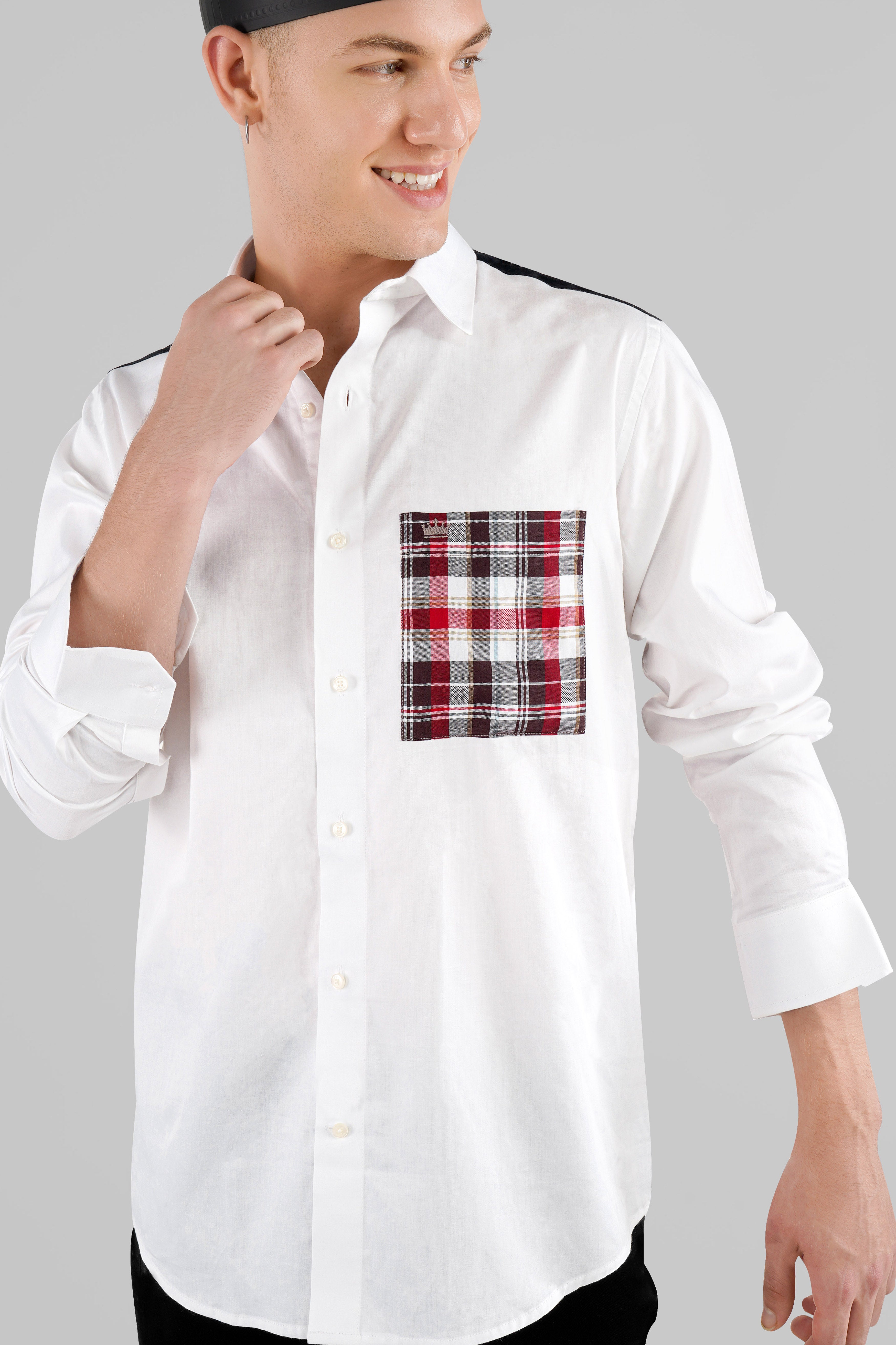 Bright White and Persian Plum Red Checkered with Funky Printed Super Soft Premium Cotton Designer Shirt