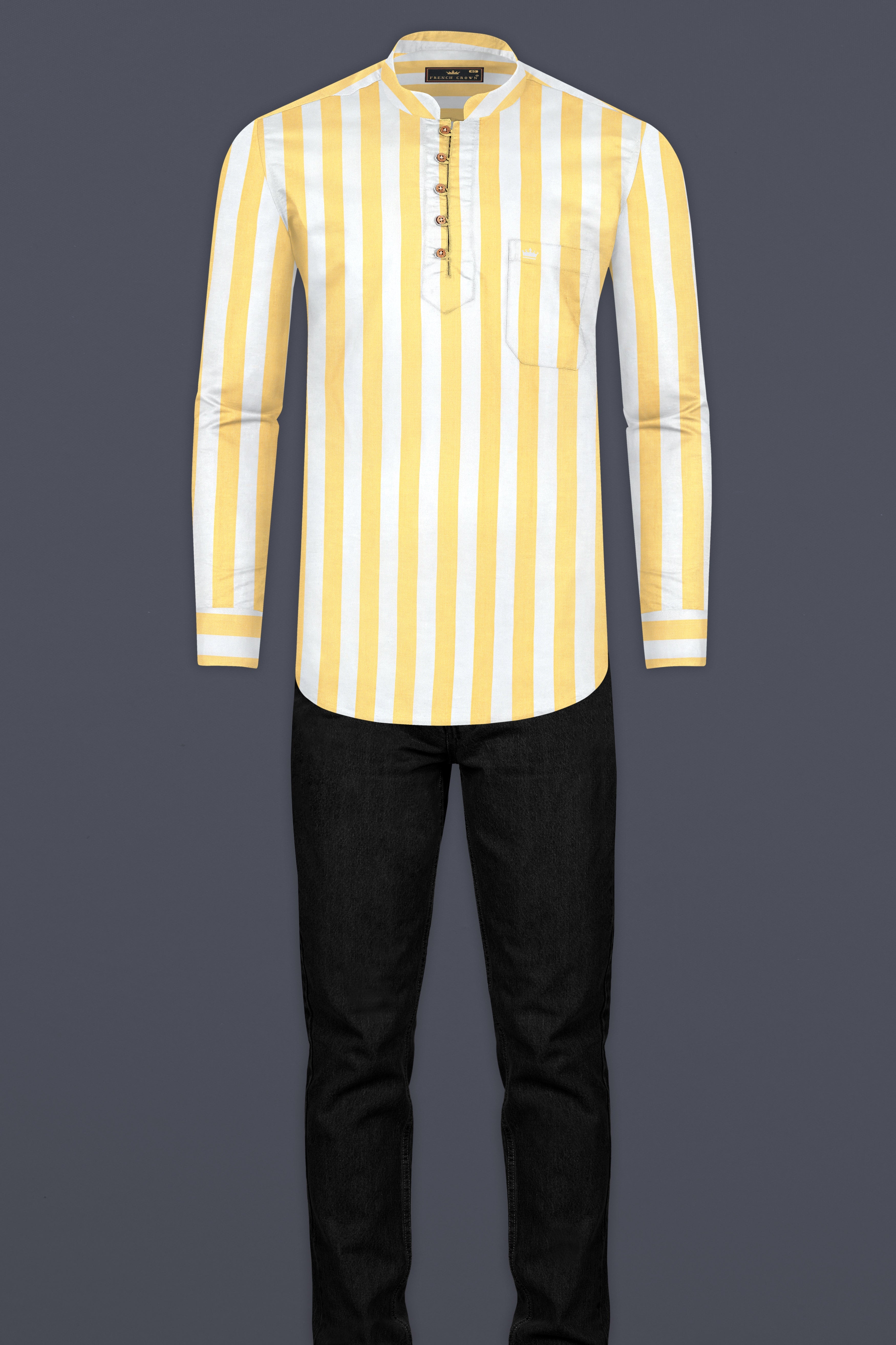 Sandwisp Yellow Striped Tencel Kurta Shirt