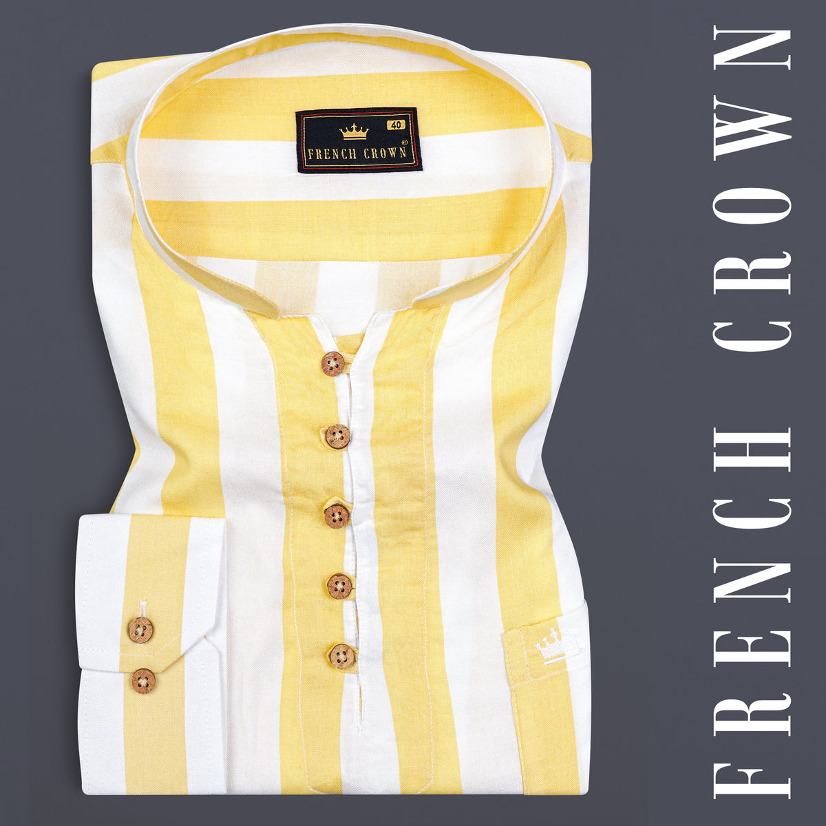 Sandwisp Yellow Casual Stripes Premium Cotton Indian Kurta Style Shirt ...