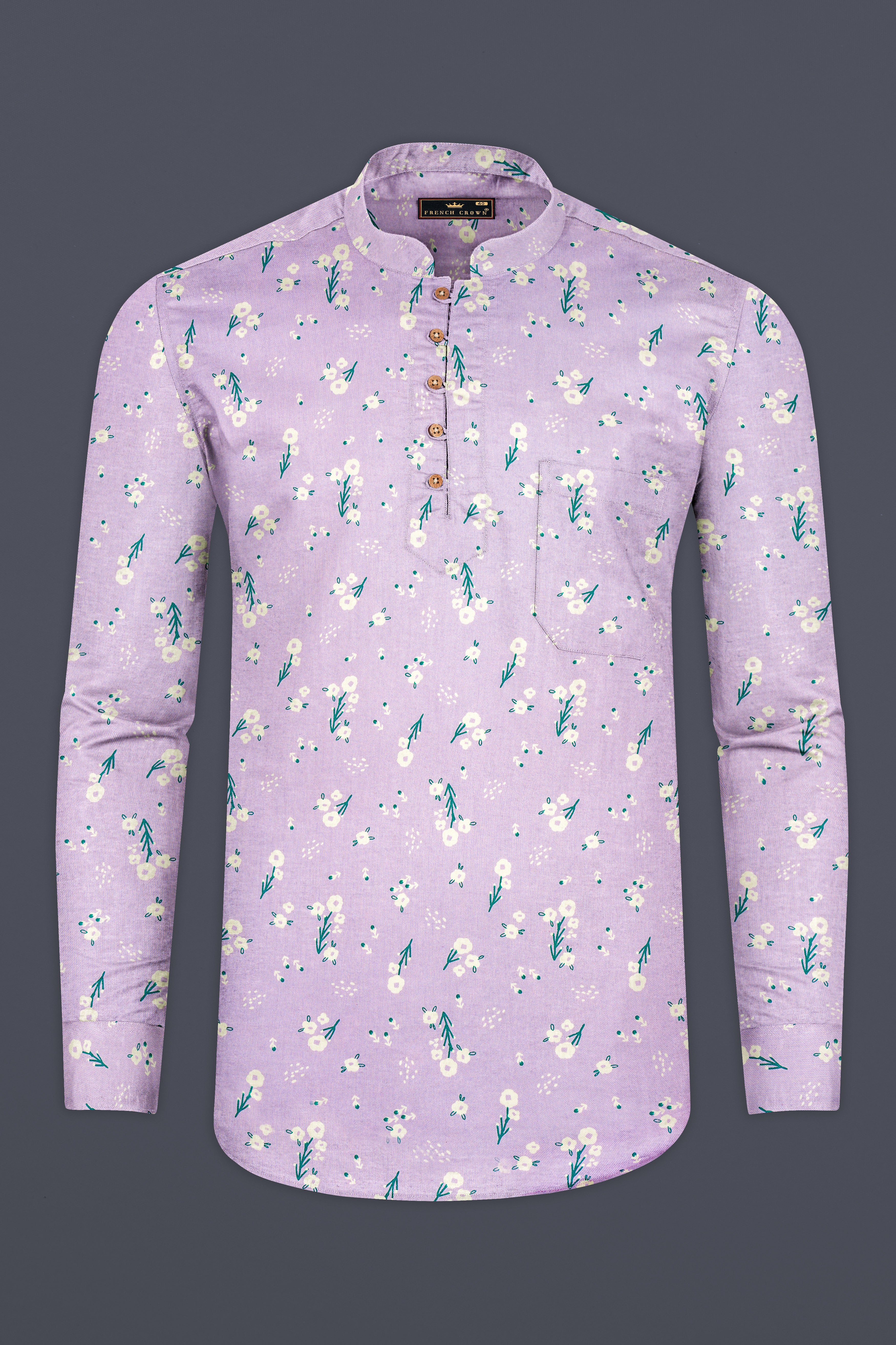 Thistle Pink Fountain Floral Printed Premium Tencel Kurta Shirt