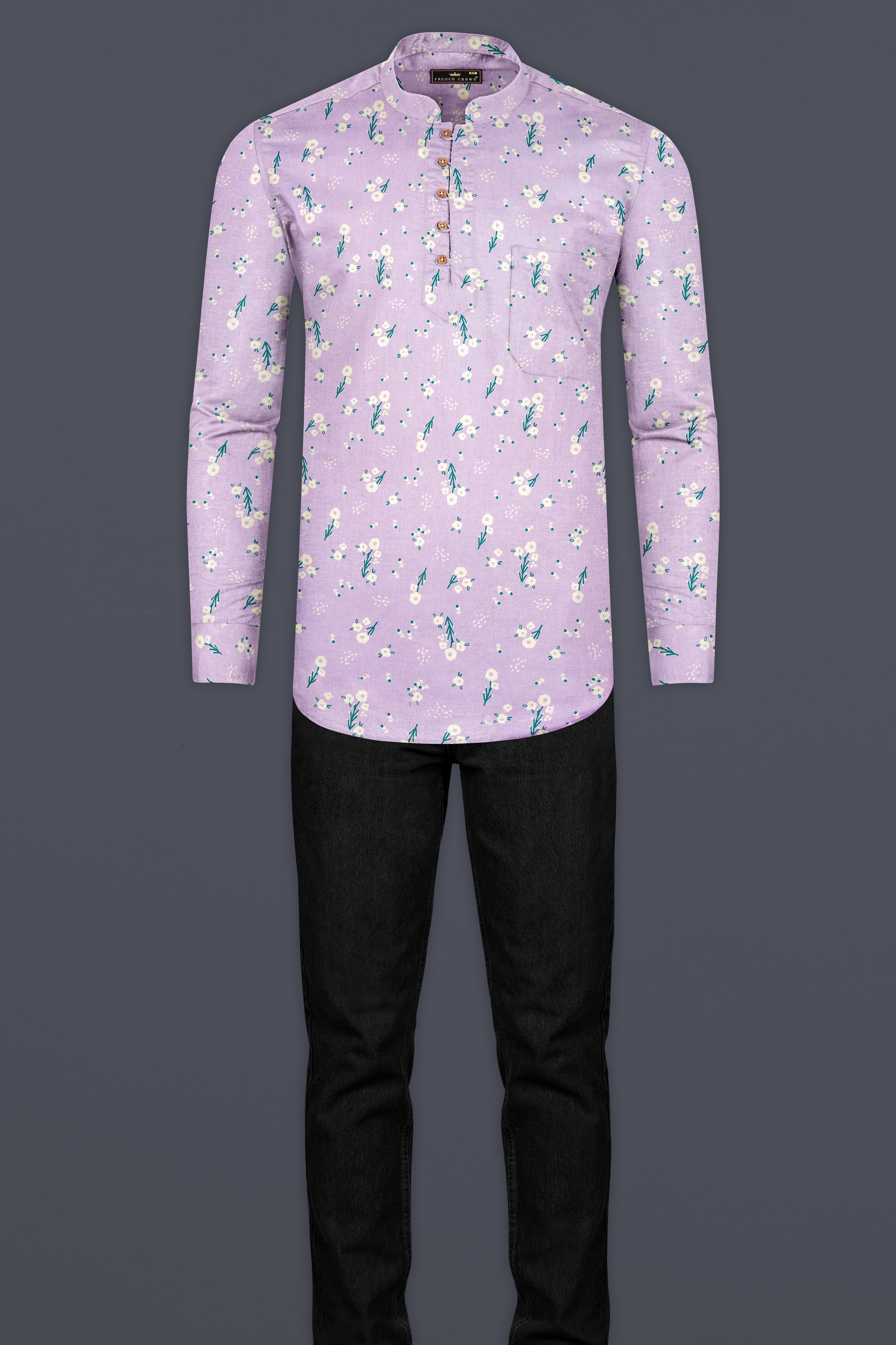 Thistle Pink Fountain Floral Printed Premium Tencel Kurta Shirt