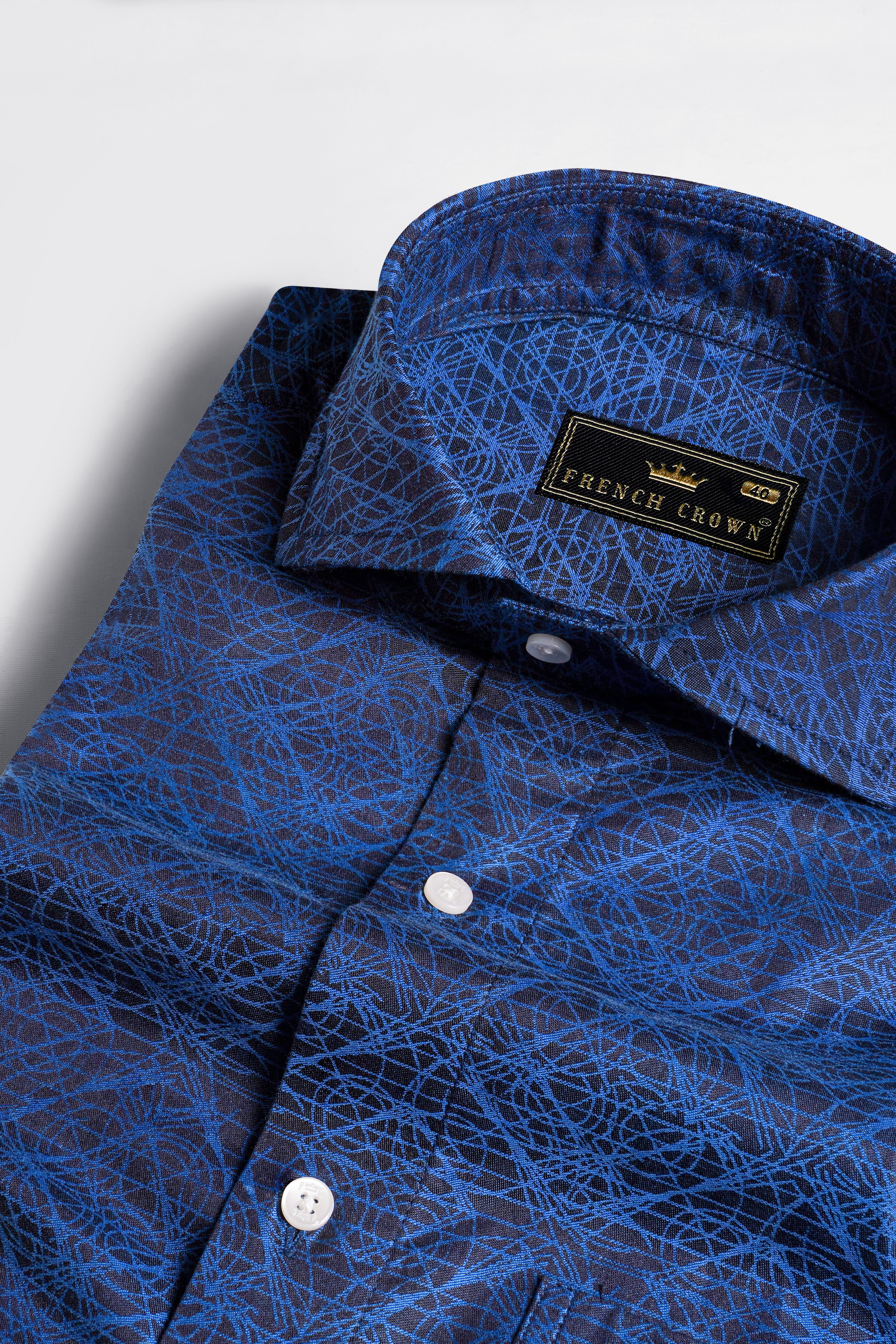 Sapphire Blue Scribbled Jacquard Textured Premium Giza Cotton Shirt