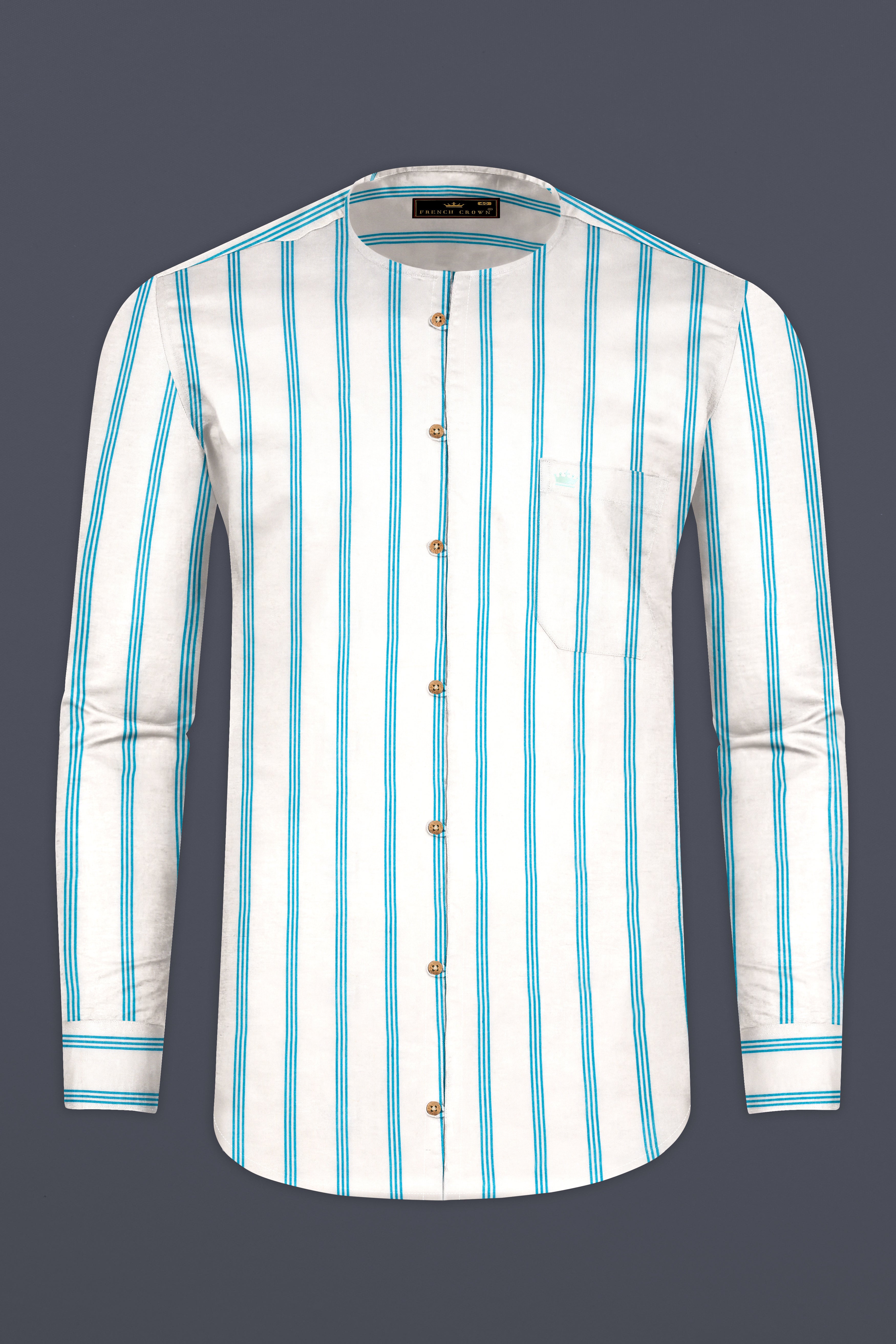 Bright White Striped Premium Tencel Kurta Shirt