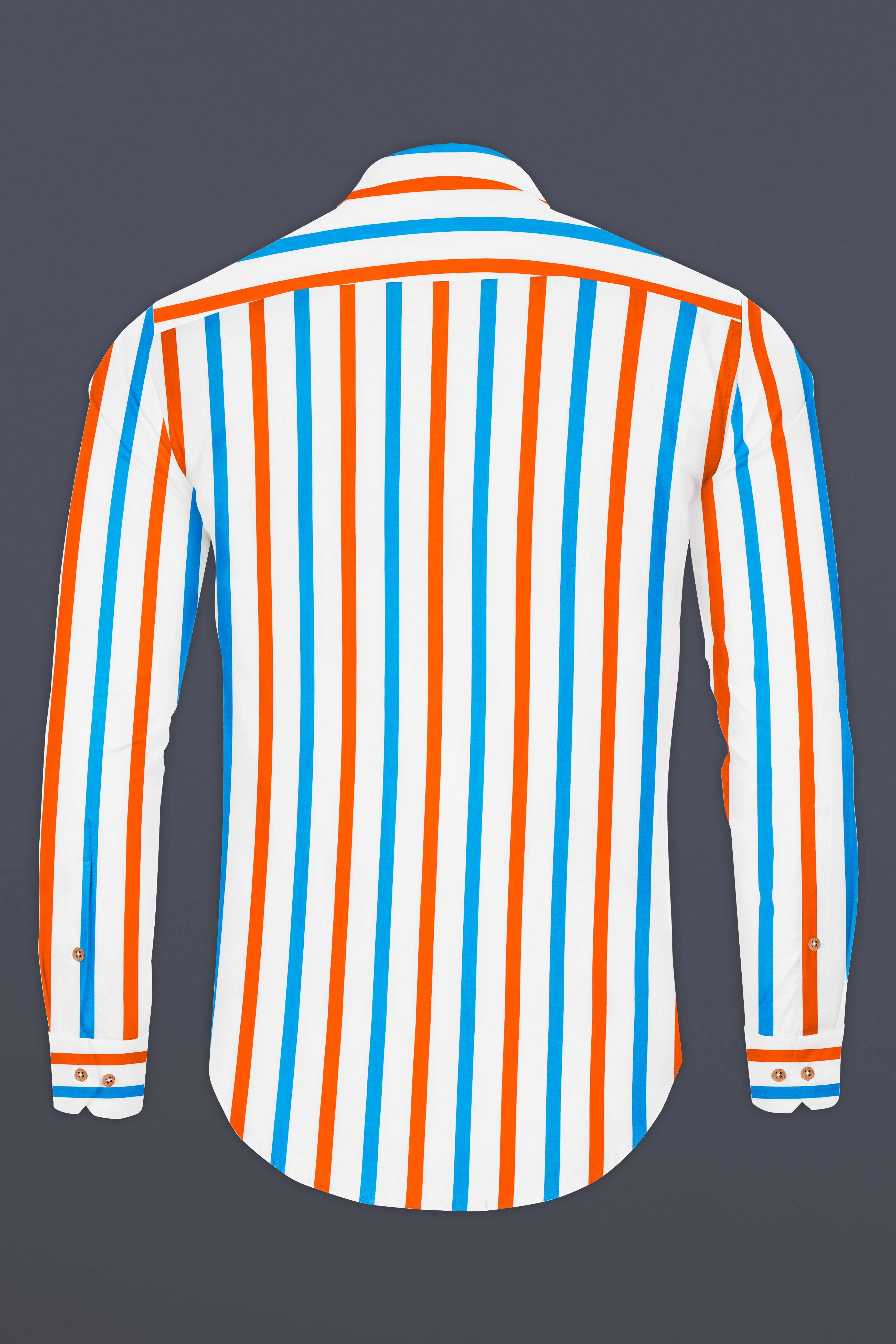 Cornflower Blue with Outrageous Orange Striped Premium Cotton Kurta Shirt