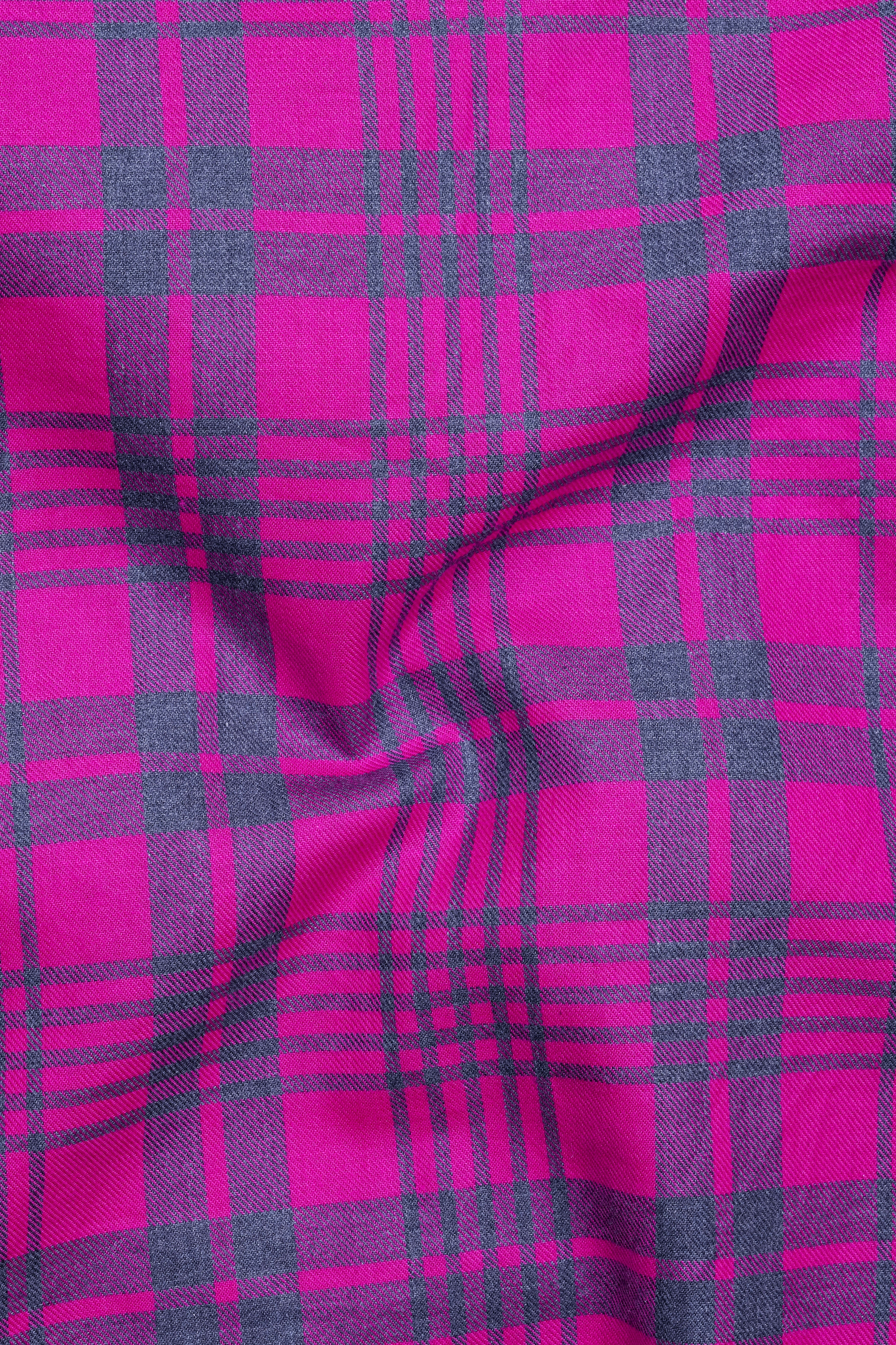 Cerise Pink Twill Plaid Premium Cotton Shirt
