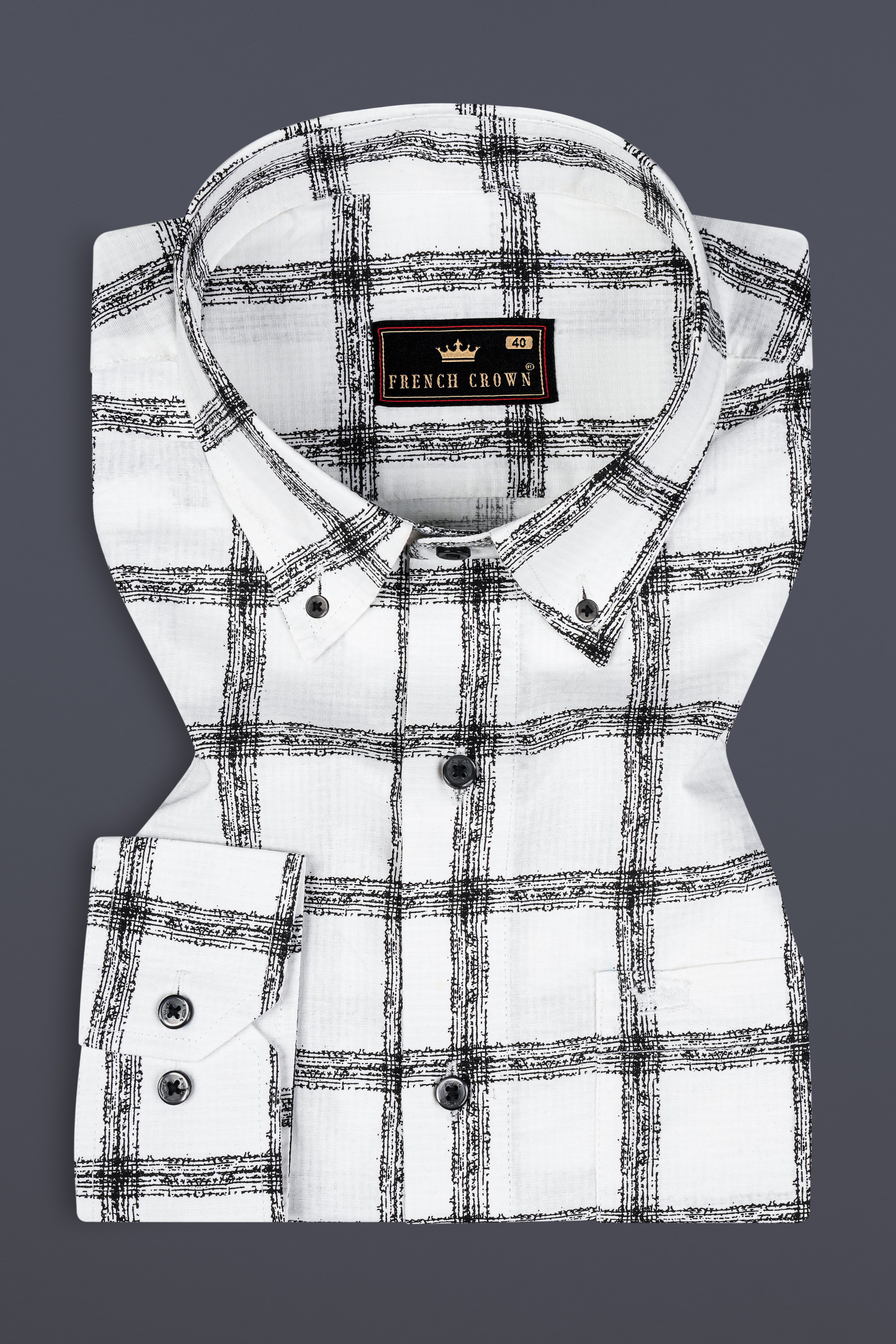 Bright white with jade black Windowpane Luxurious Linen Shirt