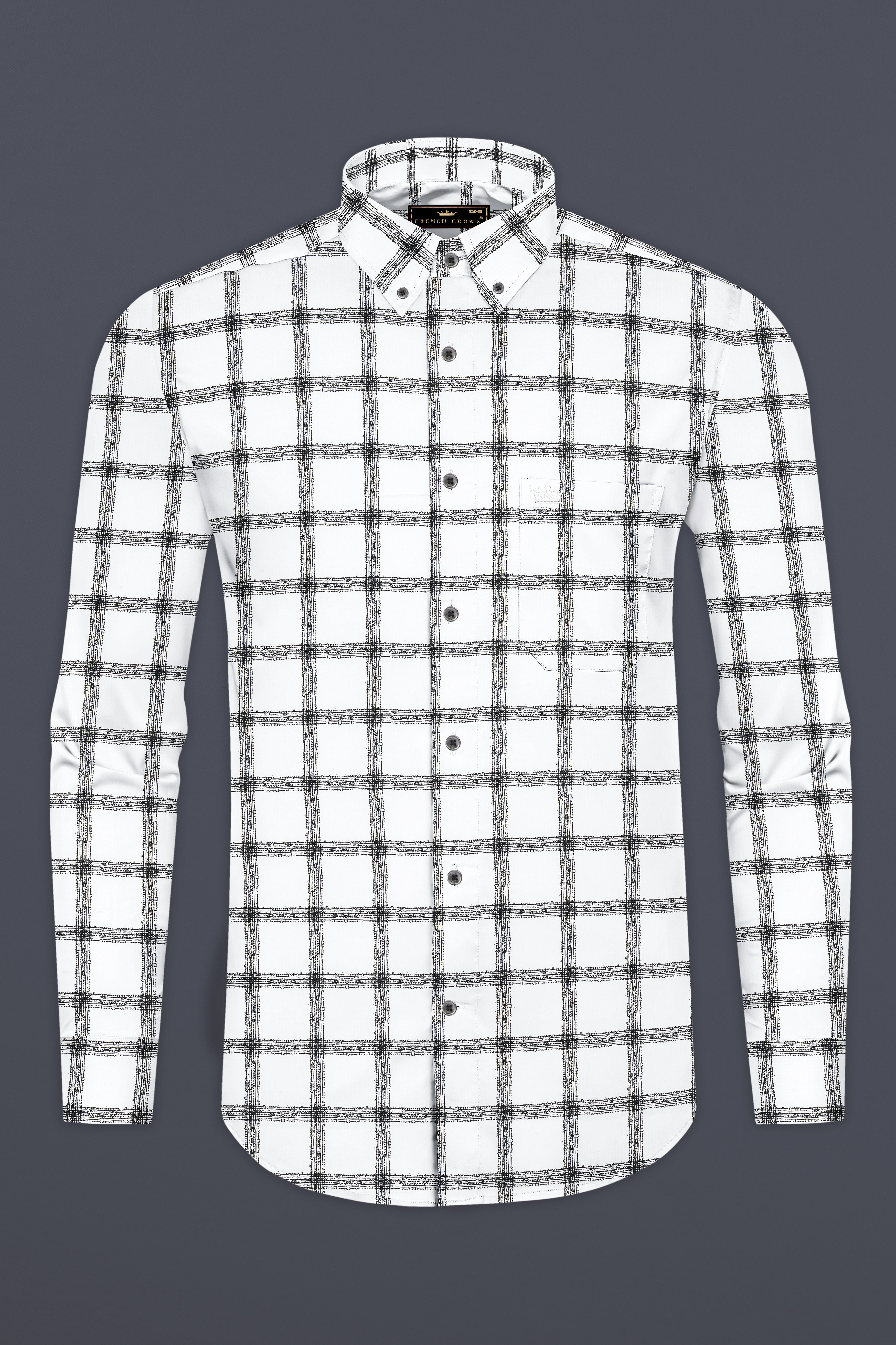 Bright white with jade black Windowpane Luxurious Linen Shirt