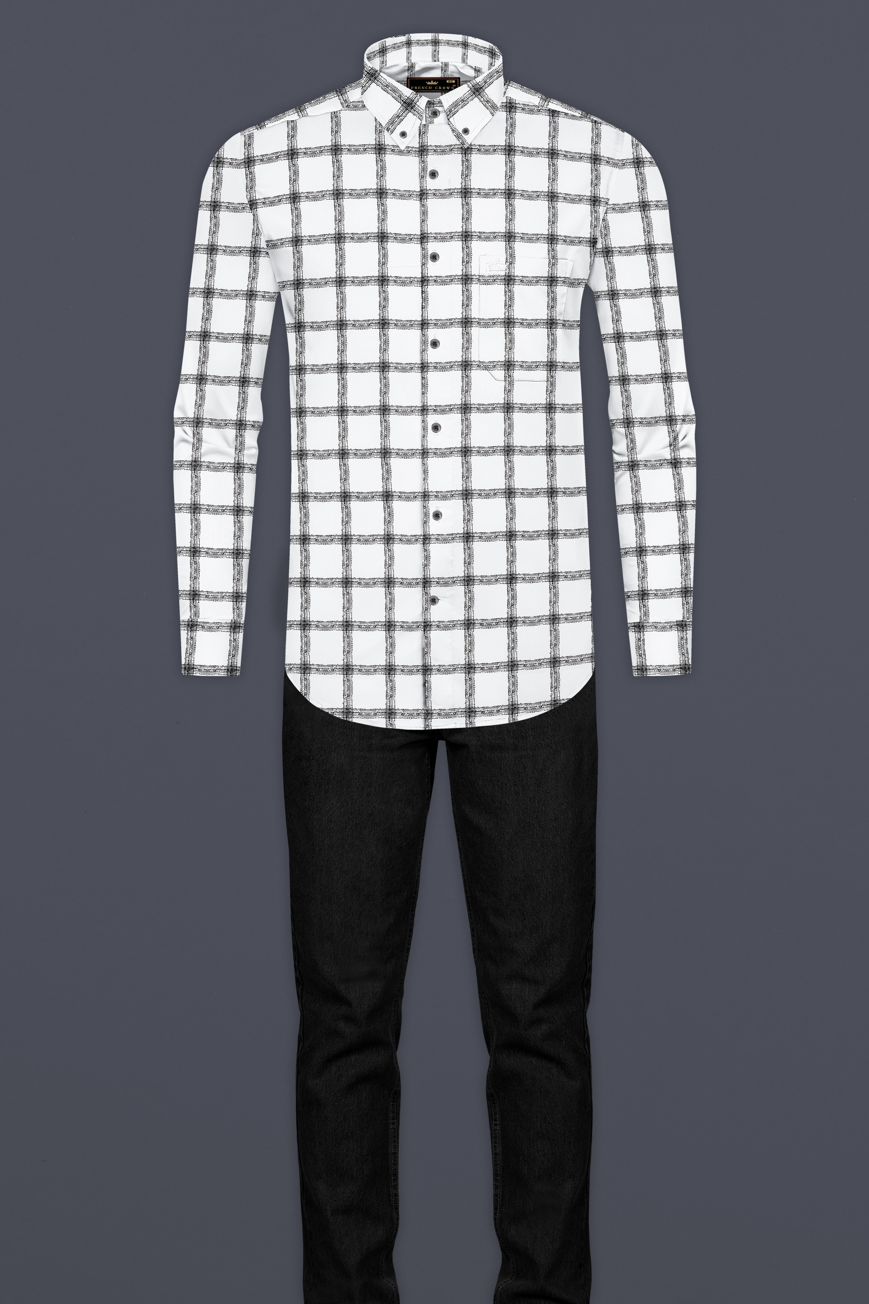 Bright white with jade black Windowpane Luxurious Linen Shirt