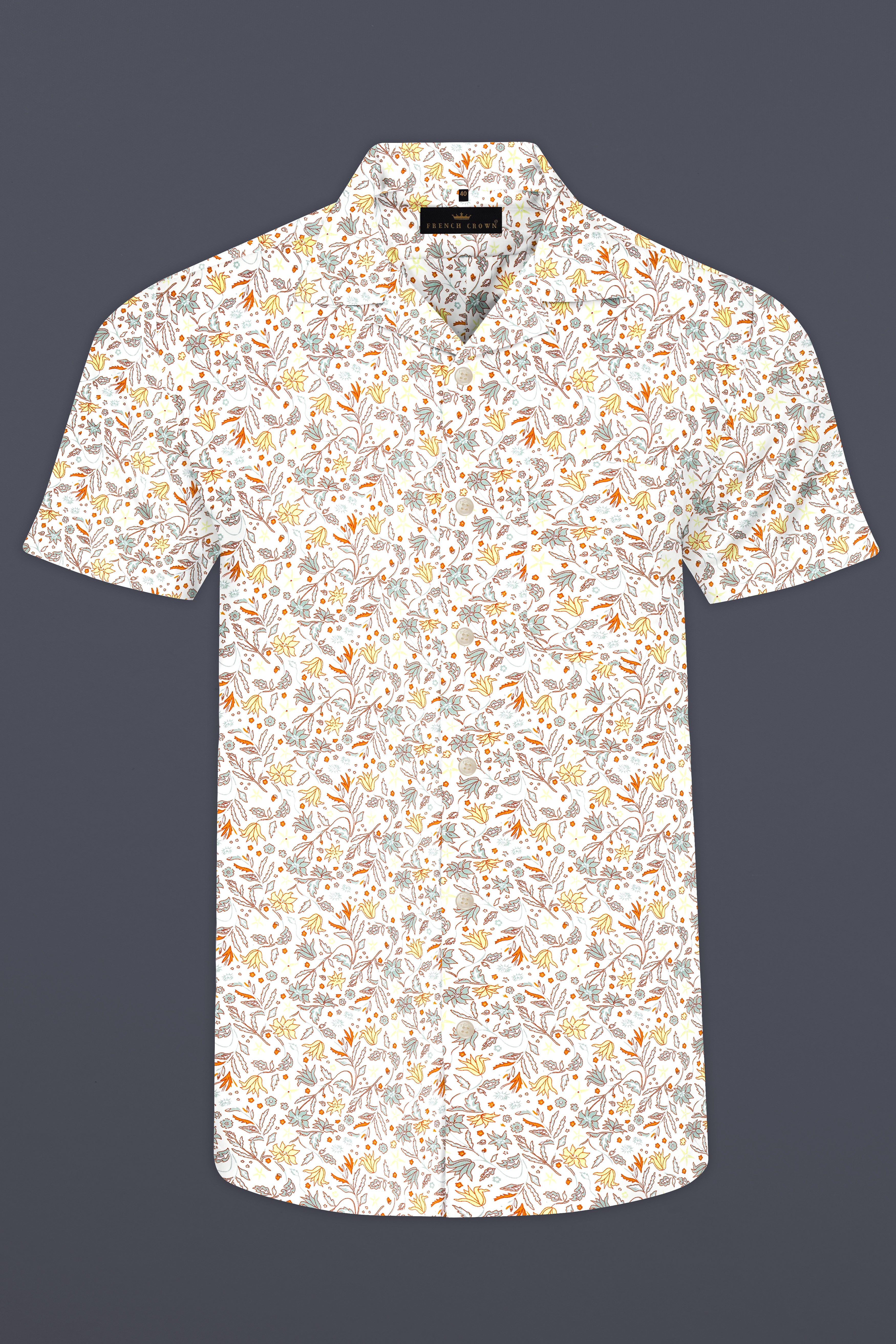 Binaca White and Lemon Yellow Multicolour Floral Printed Premium Cotton Shirt