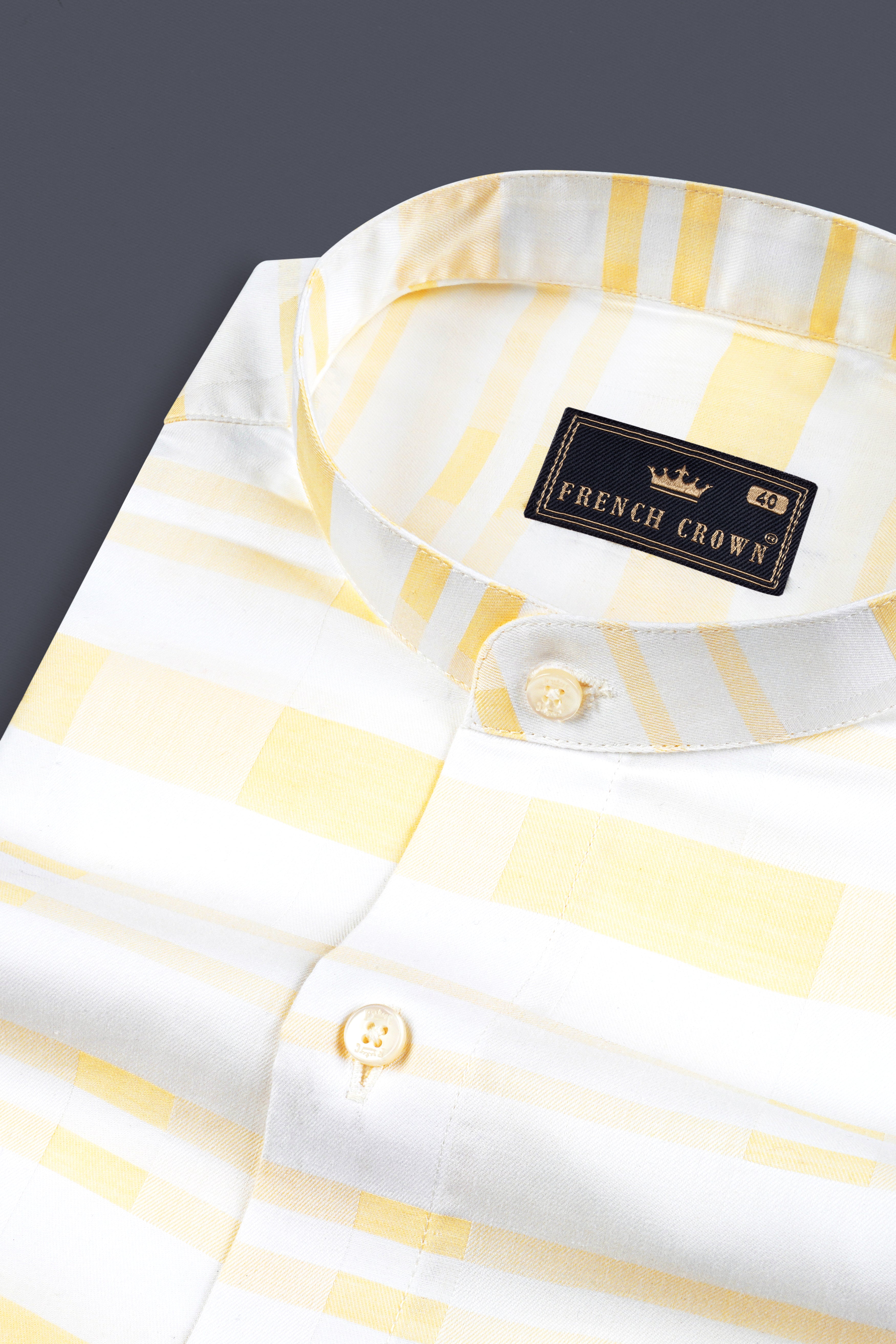 Light Tan and White Smoky Striped Dobby Textured Premium Giza Cotton Shirt