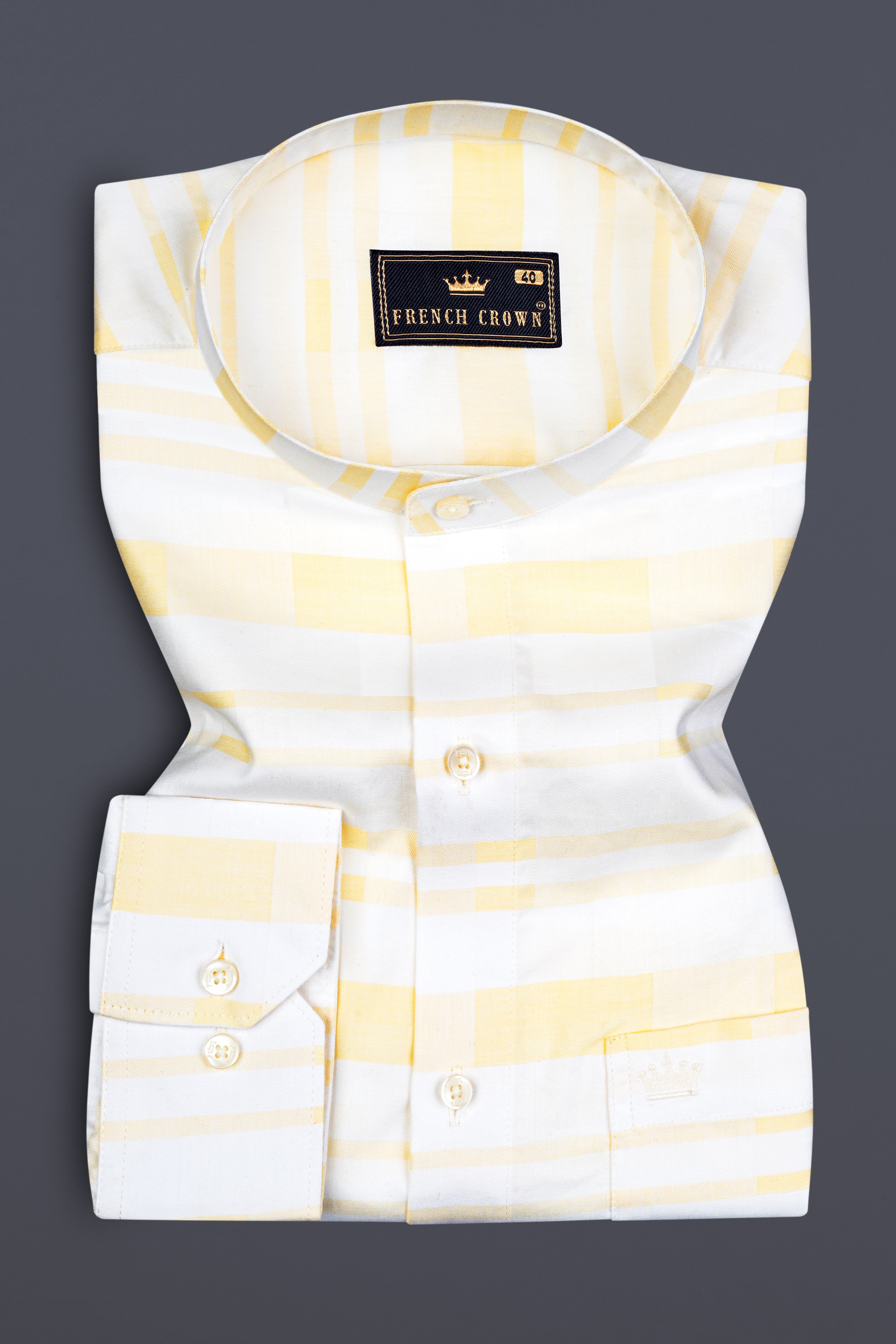 Light Tan and White Smoky Striped Dobby Textured Premium Giza Cotton Shirt