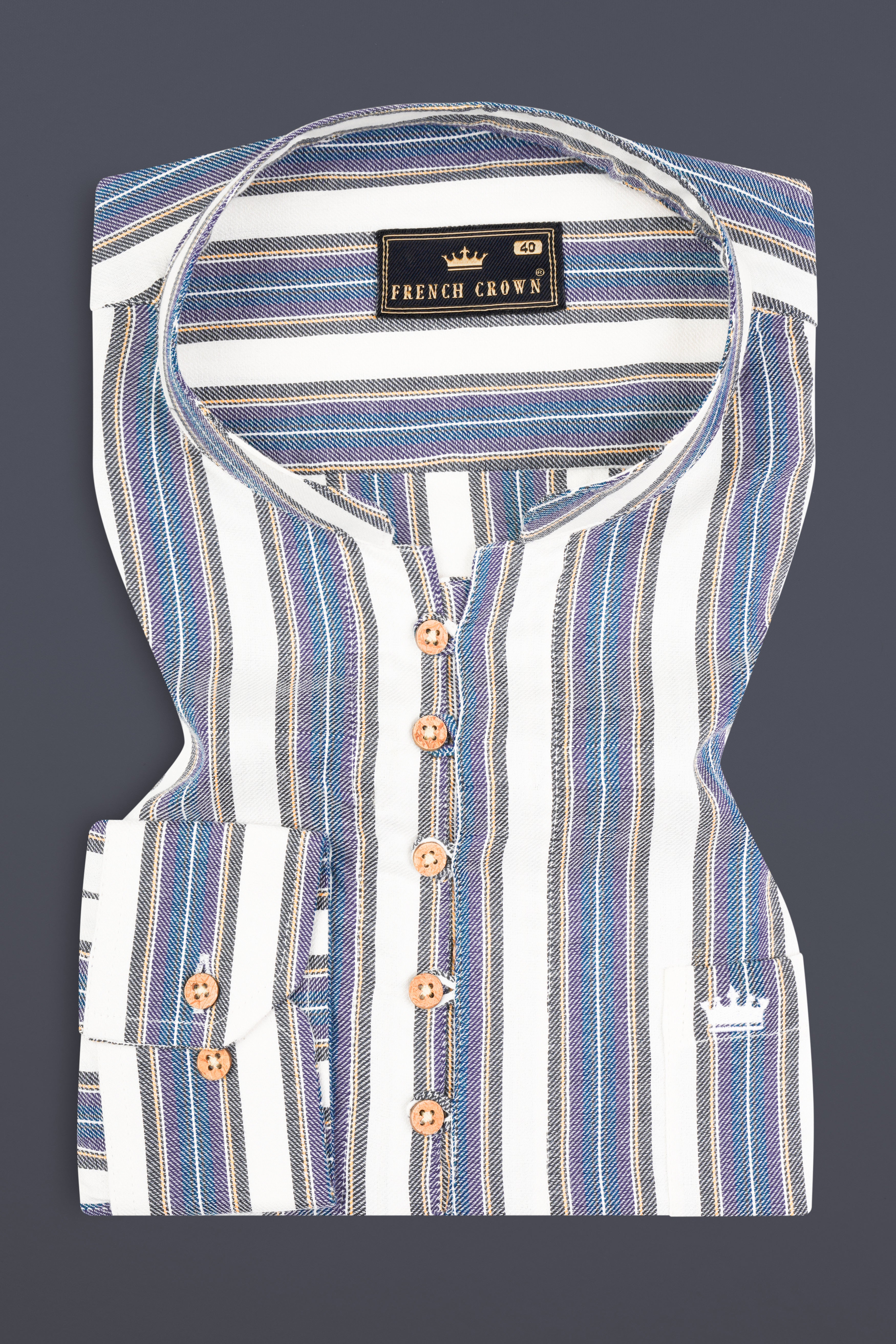 Soapstone White and denim blue Striped Twill Premium Cotton Kurta Shirt