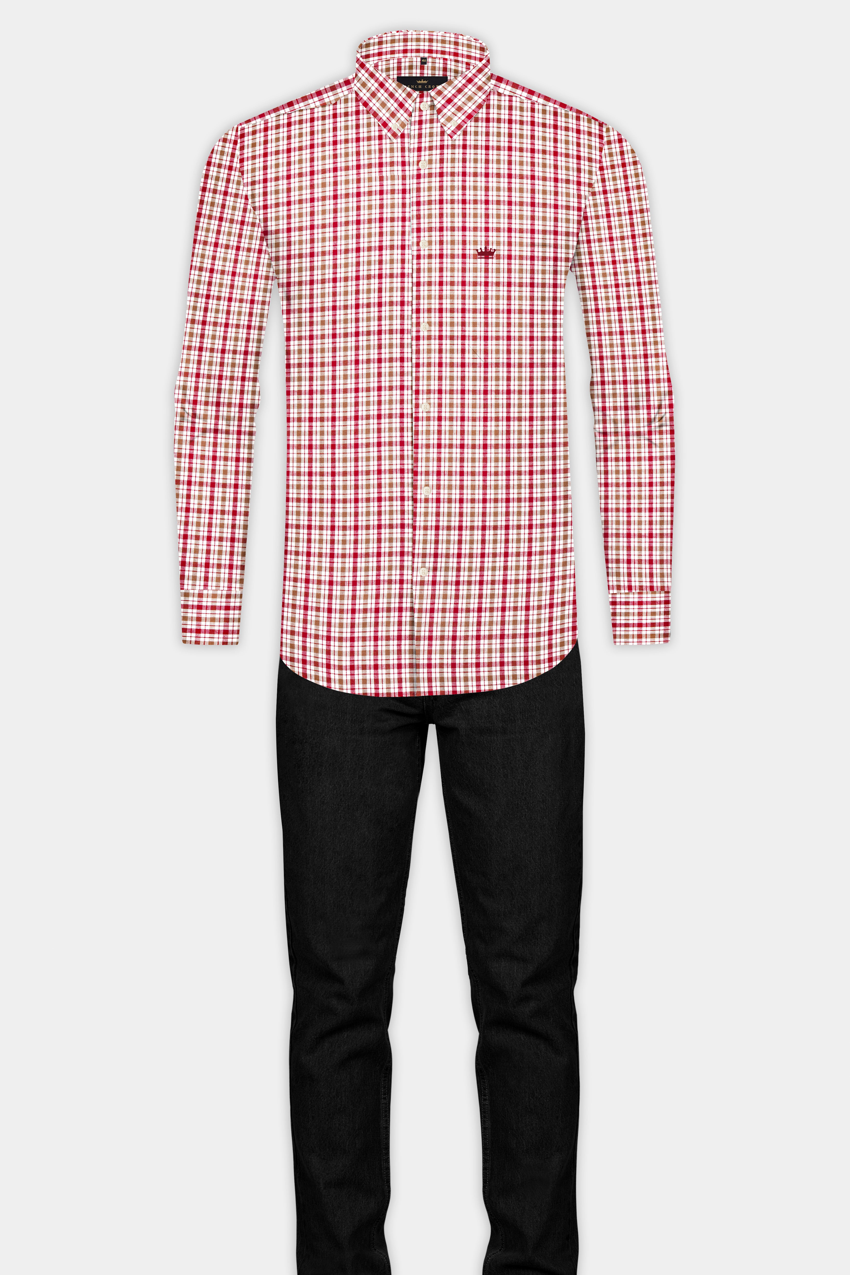 Raspberry Pink with Mocha Brown Checked Royal Oxford Shirt