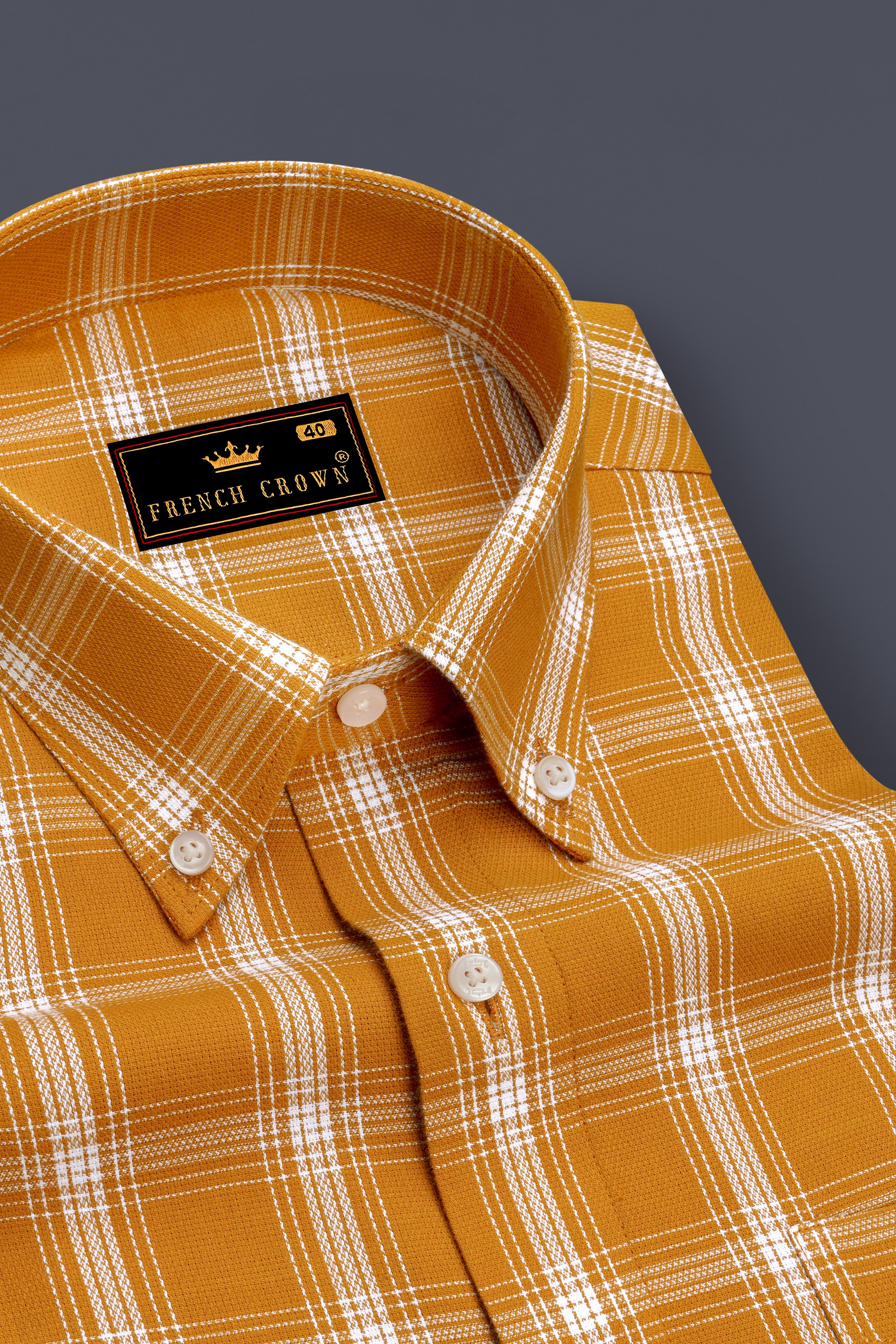 Cantaloupe Brown Plaid Dobby Textured Premium Giza Cotton Shirt