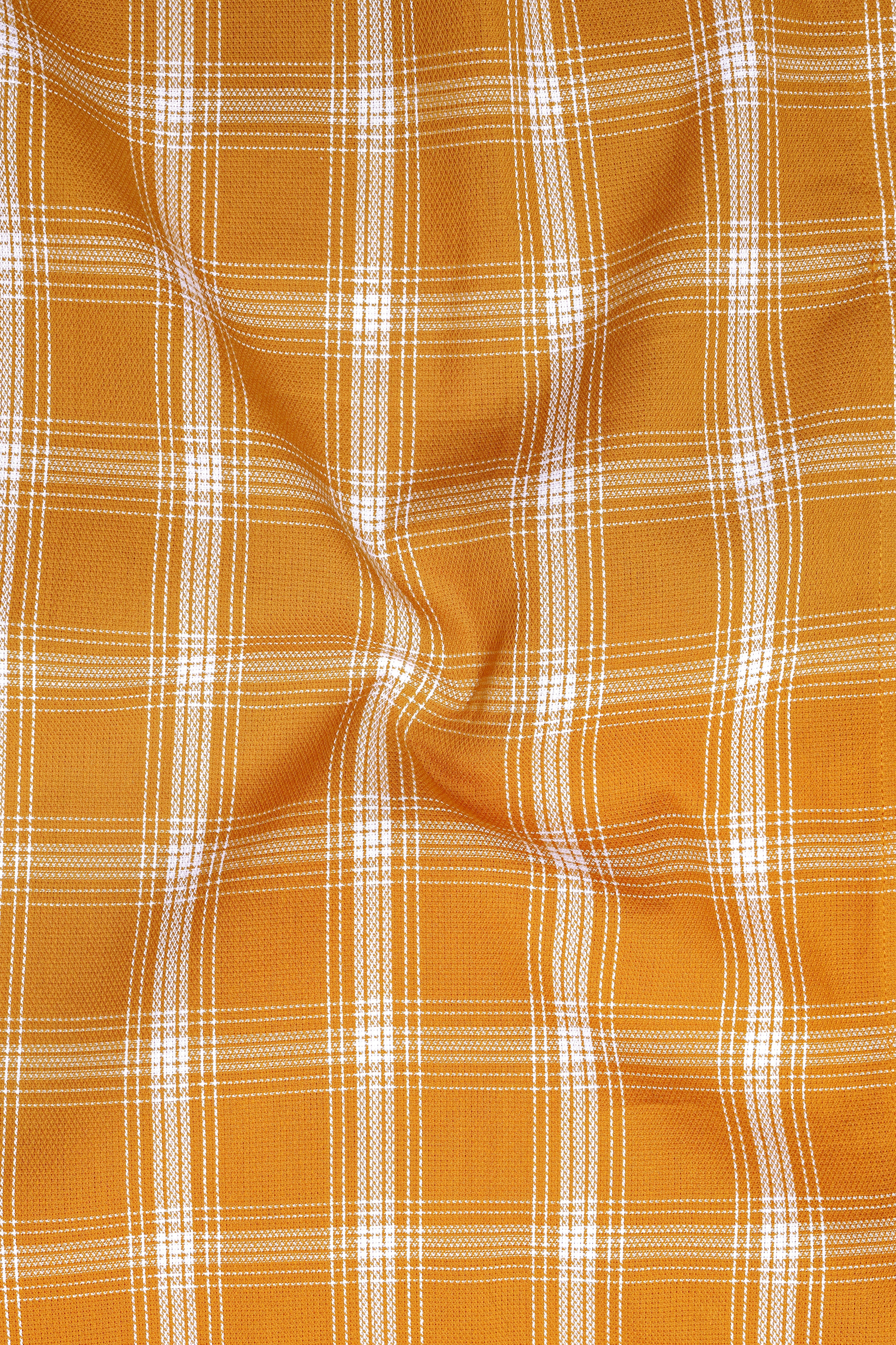 Cantaloupe Brown Plaid Dobby Textured Premium Giza Cotton Shirt