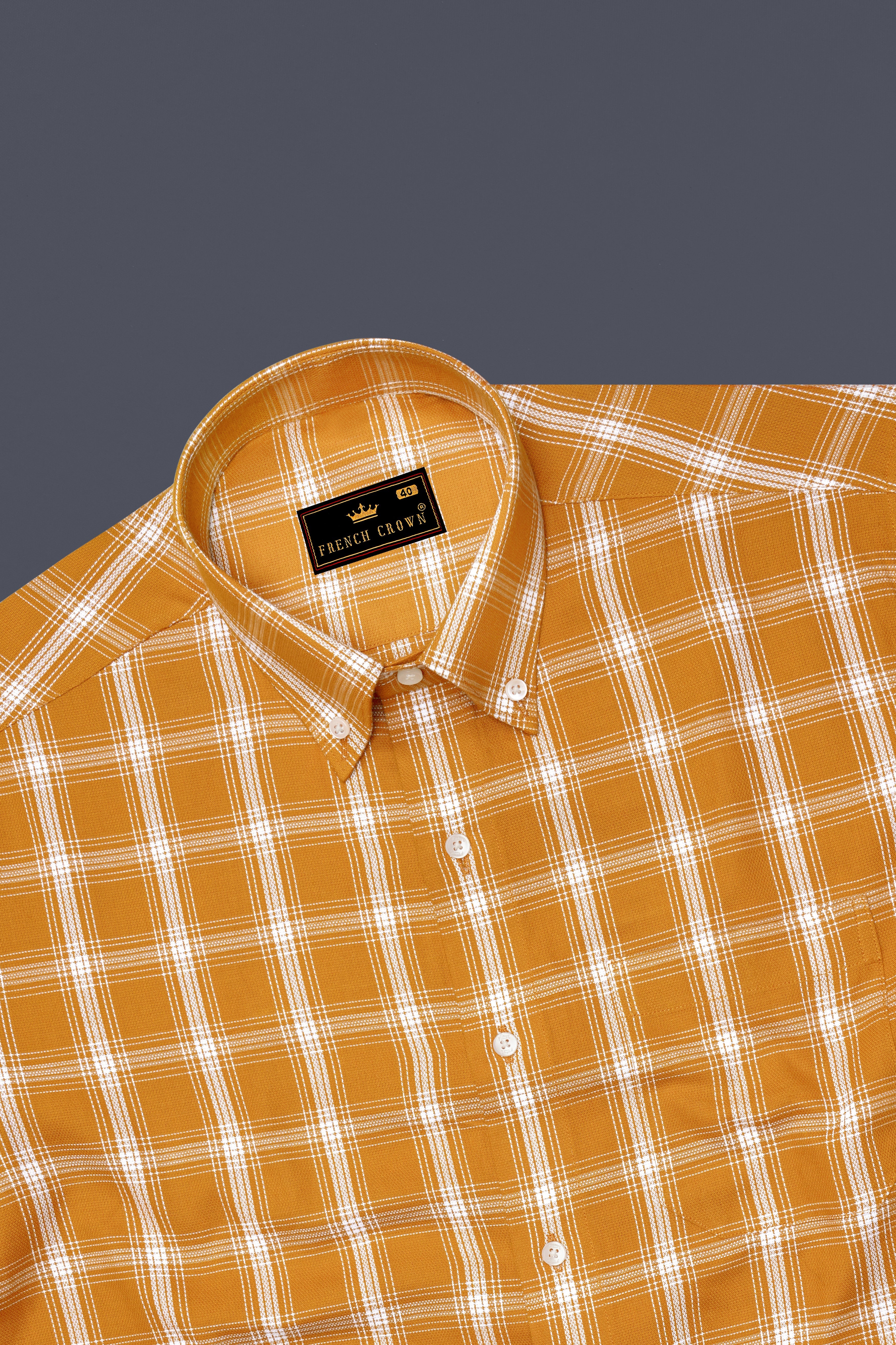 Cantaloupe Brown Plaid Dobby Textured Premium Giza Cotton Shirt