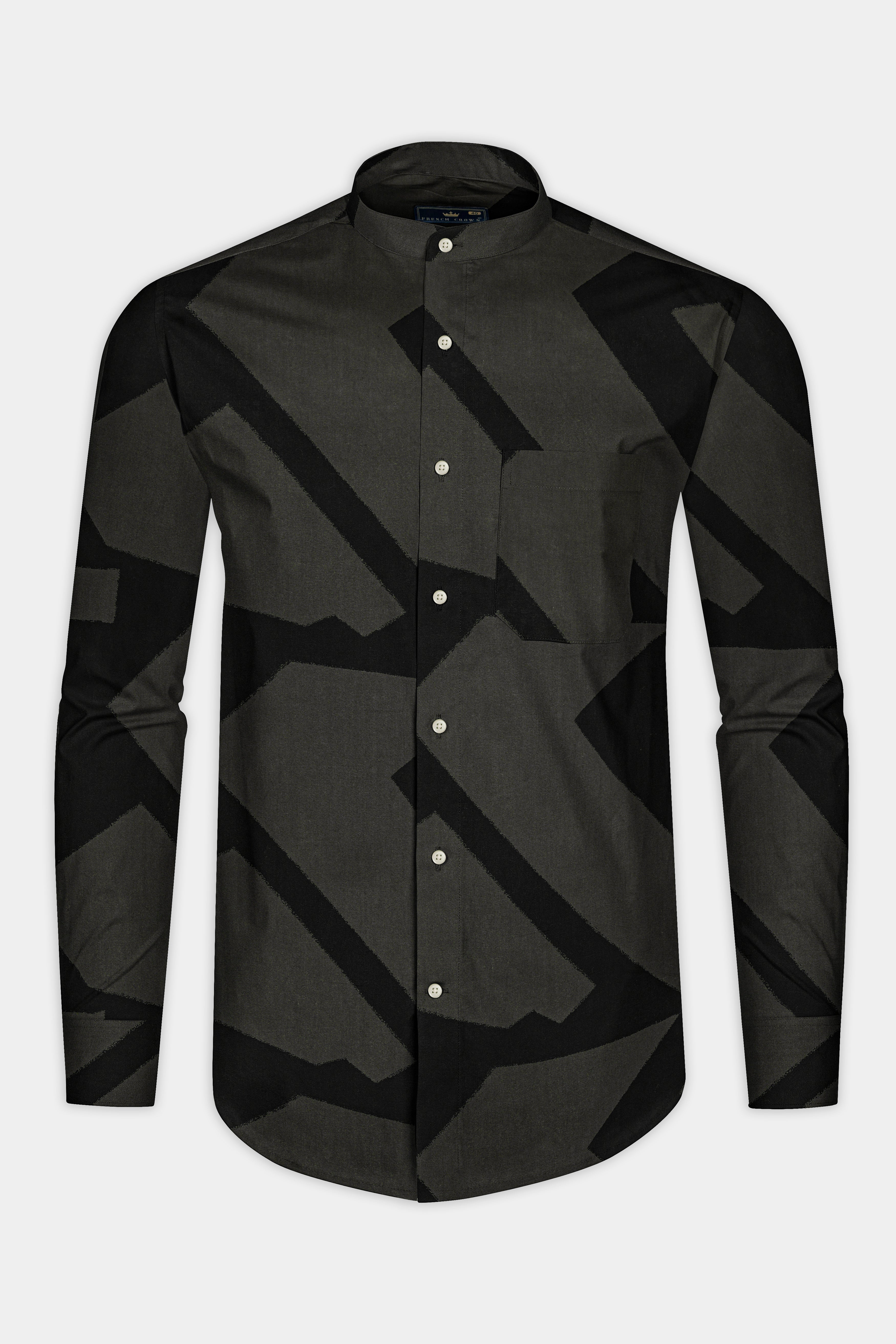 Fuscous Grey with Zeus Black abstract Patterned Premium Cotton Shirt