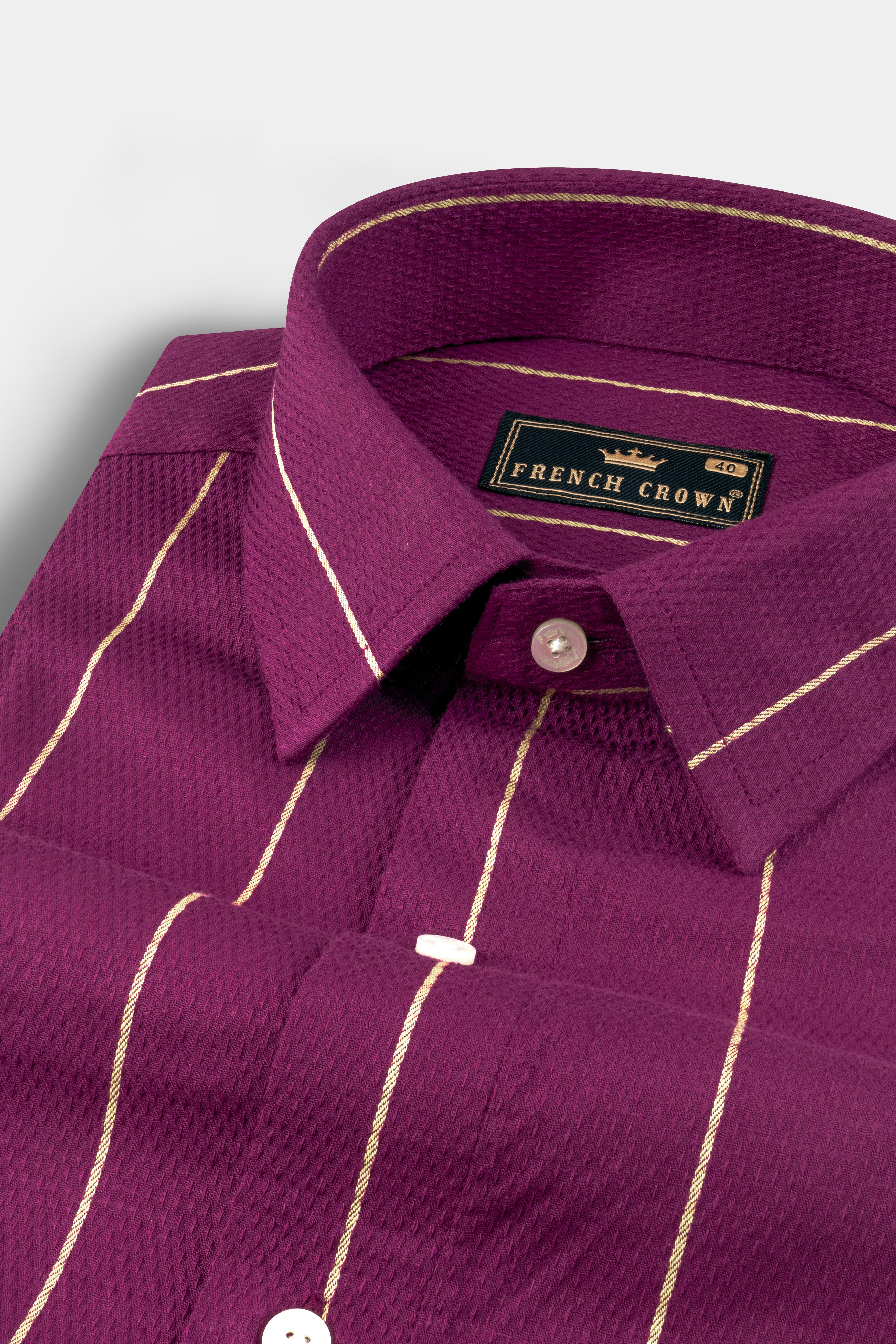 Royal Heath And Tumbleweed Striped Dobby Textured Premium Giza Cotton Shirt