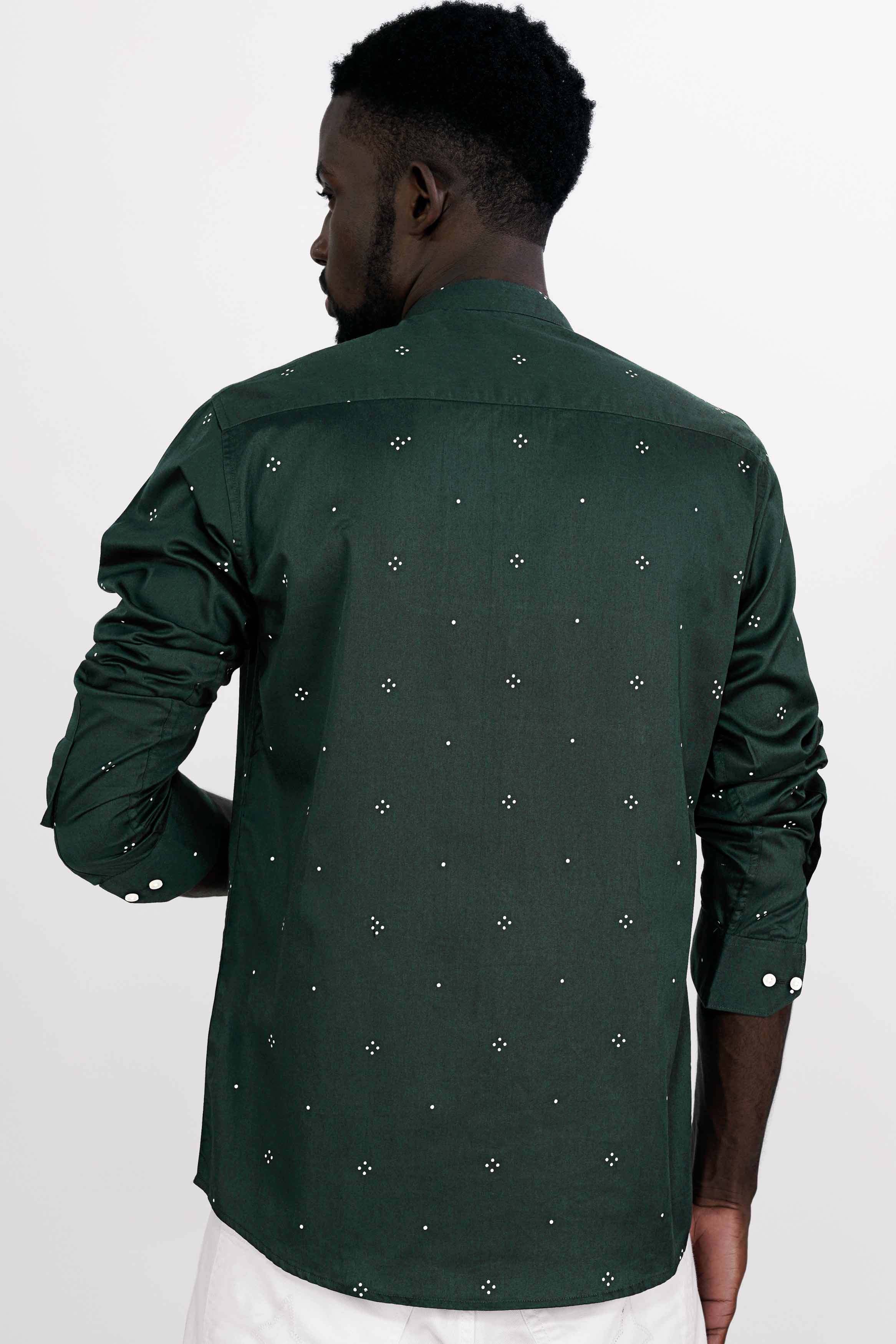 Phthalo Green with White Casual Prints Premium Cotton Shirt For Men